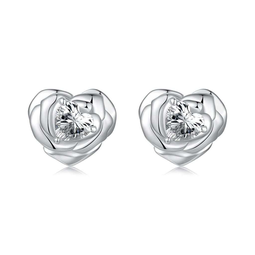 925 Sterling Silver Earrings with Pave Setting CZ and White Gold Plating