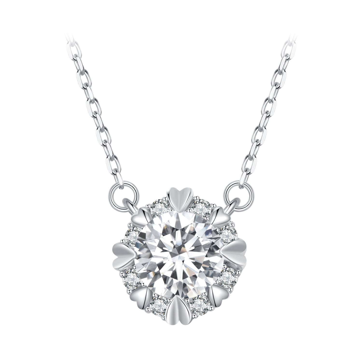 925 Sterling Silver Moissanite 1.0 Carat Necklace with Pavé Setting for Women