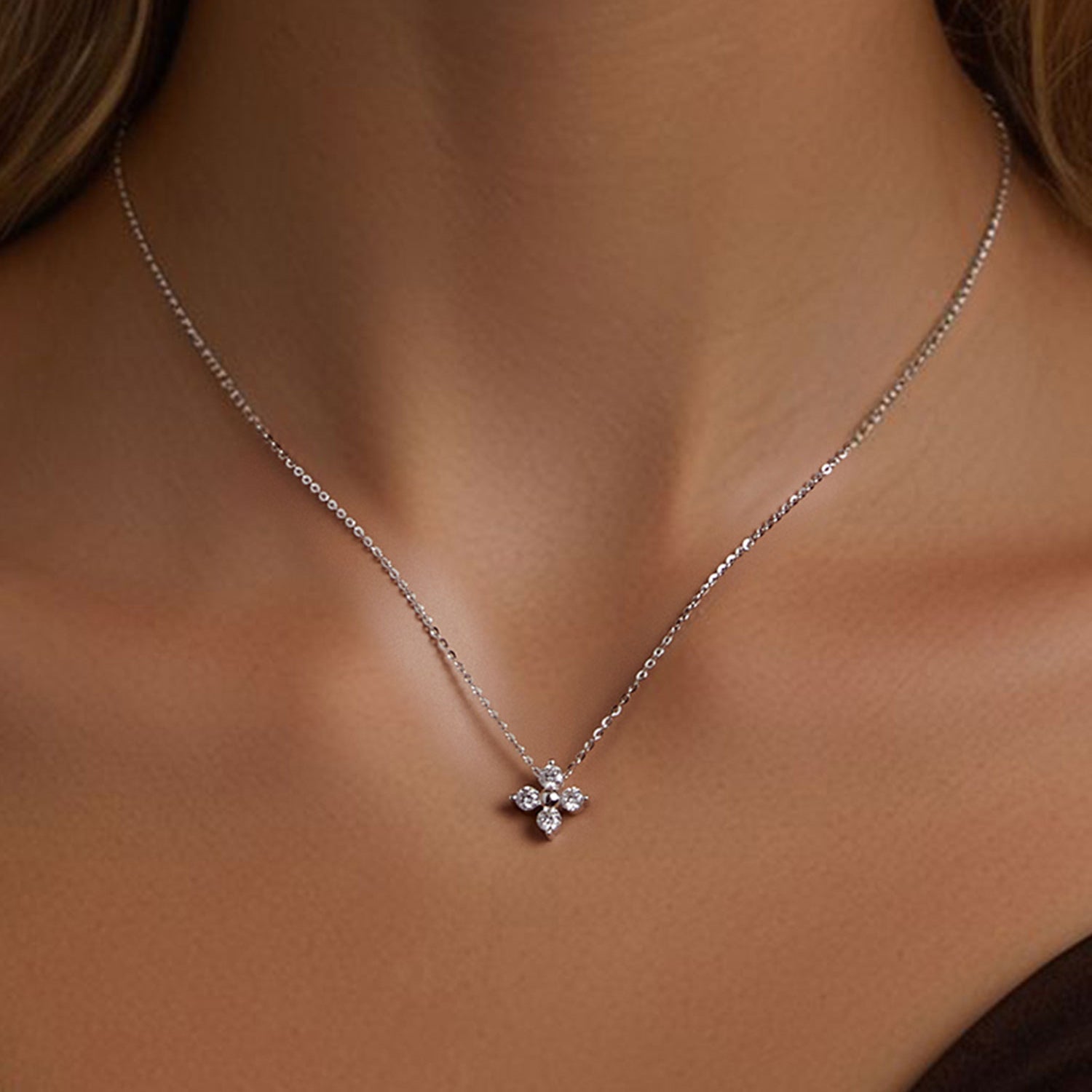 925 Sterling Silver & White Gold Plated Moissanite Necklace 40+5cm for Women
