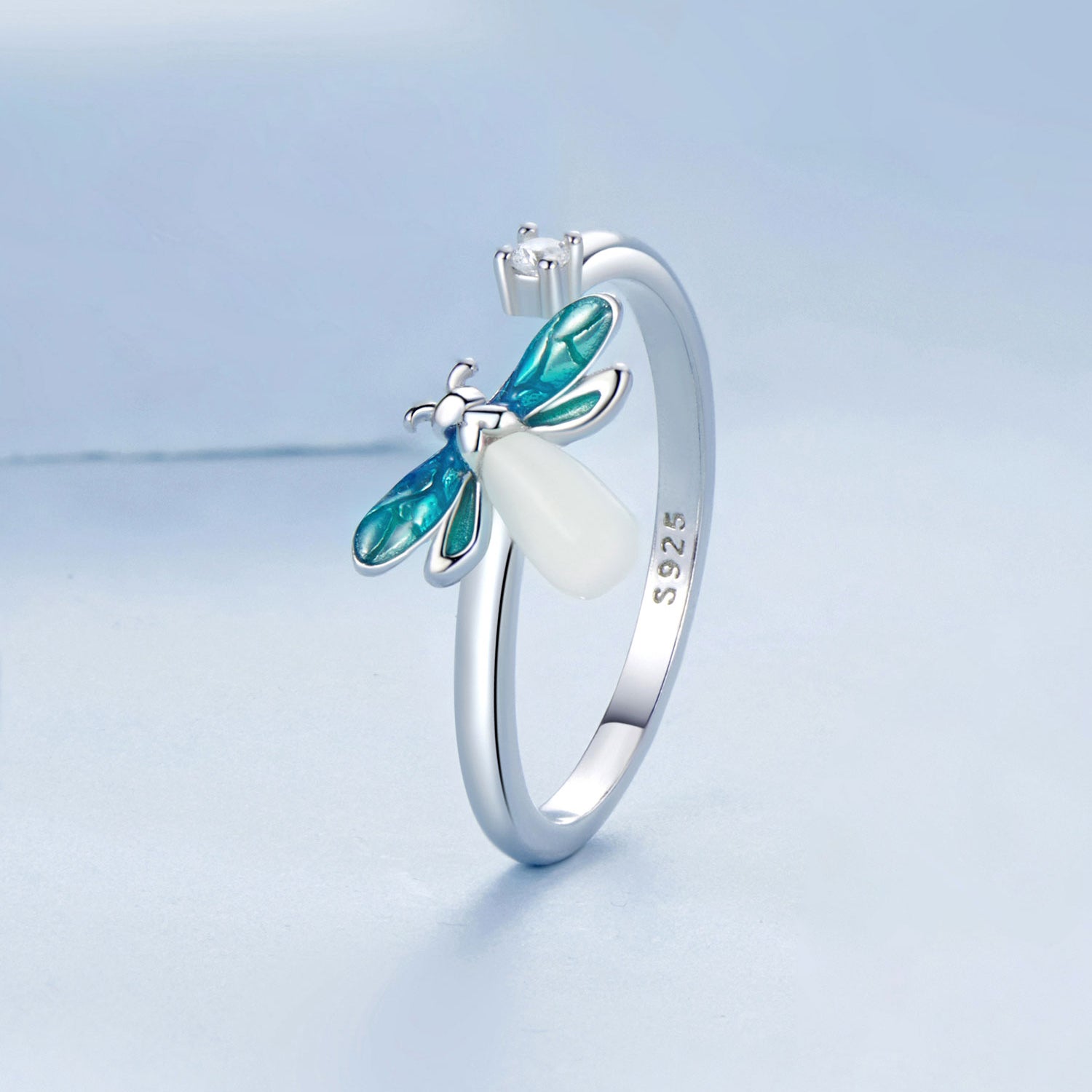 925 Sterling Silver White Gold Plated Enamel Pavé Setting CZ Ring