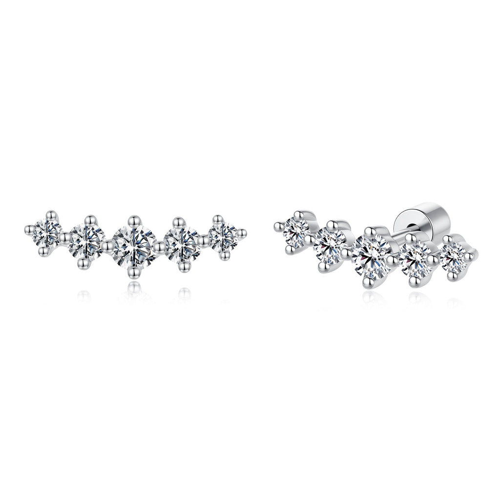 925 Sterling Silver White Gold Plated Moissanite 1.4 x 0.4 cm Earrings for Women