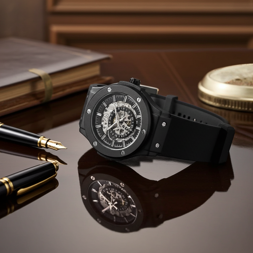 The 199 Gunmetal -Skeleton Automatic Luxury Watch by Dapr