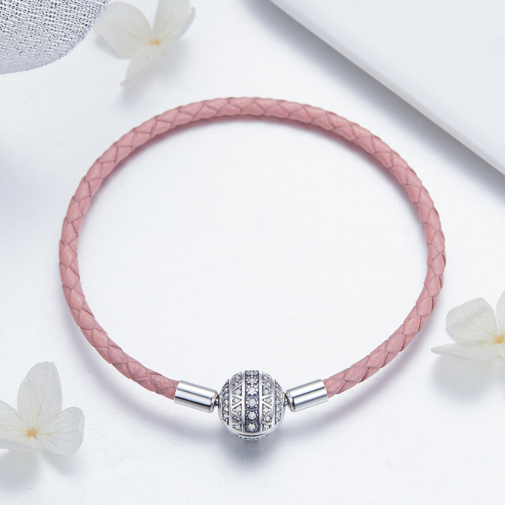 925 Sterling Silver Pavé Setting CZ Bracelet with Genuine Leather for Women