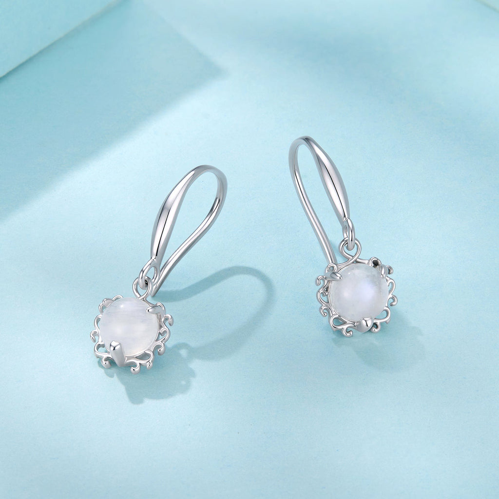 925 Sterling Silver White Gold Plated Natural Moonstone 2.0x0.7cm Earrings for Women