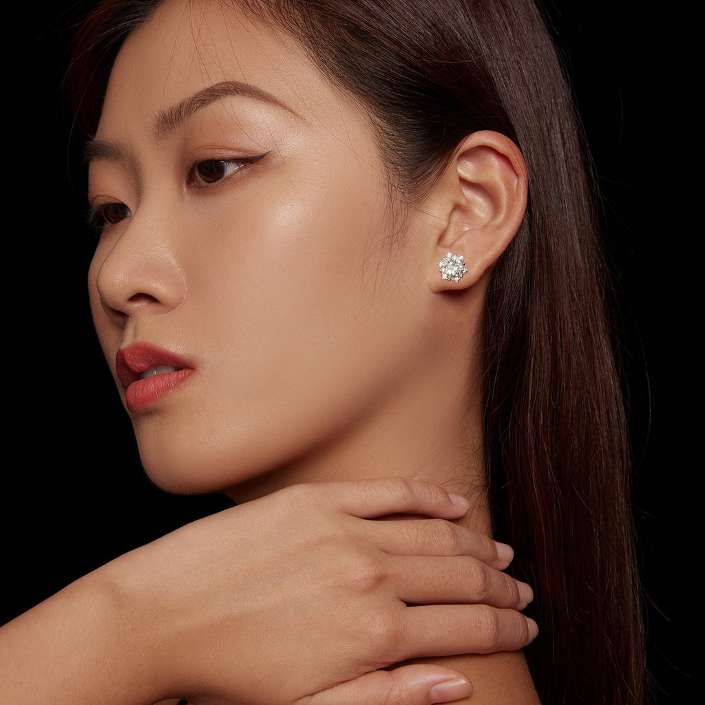 925 Sterling Silver 5.0mm Moissanite Earrings with CZ, 1.0cm for Women