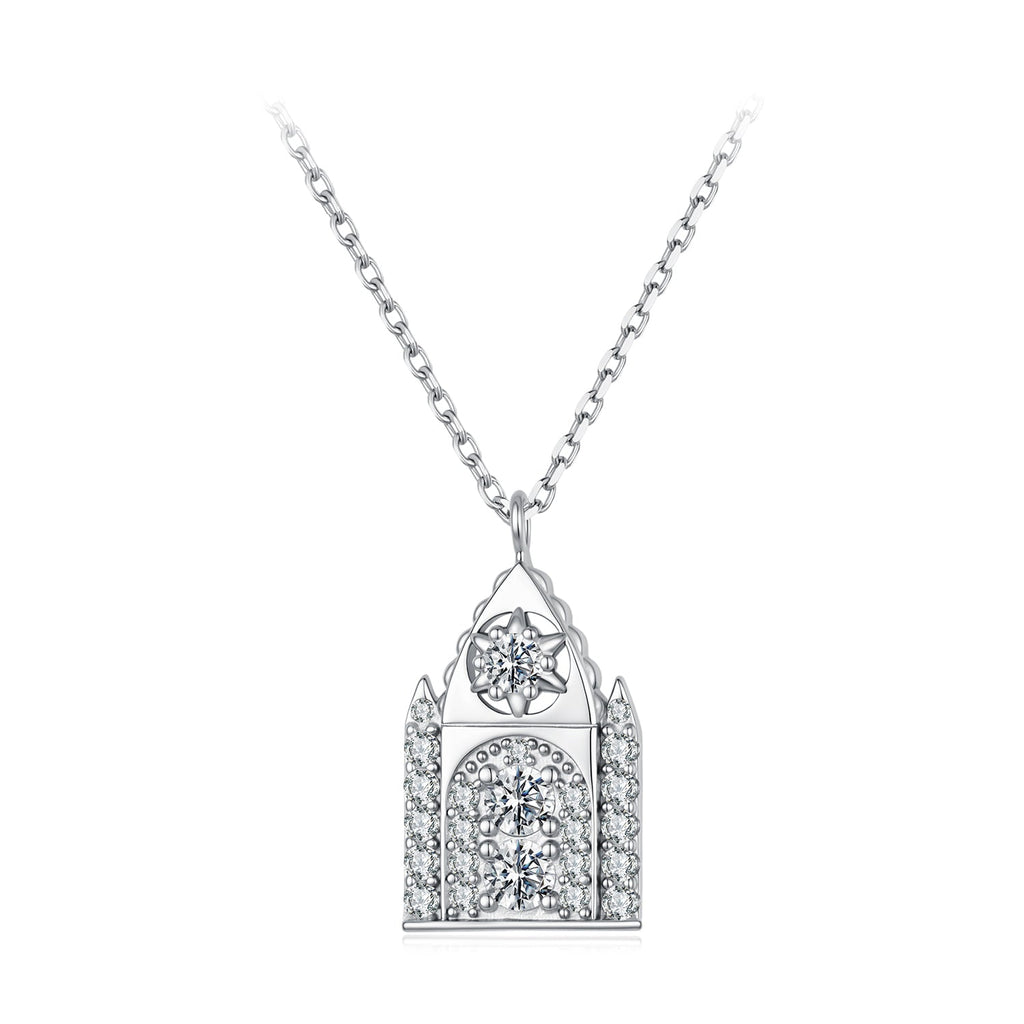 925 Sterling Silver White Gold Plated Moissanite CZ Pavé 40+5cm Necklace for Women