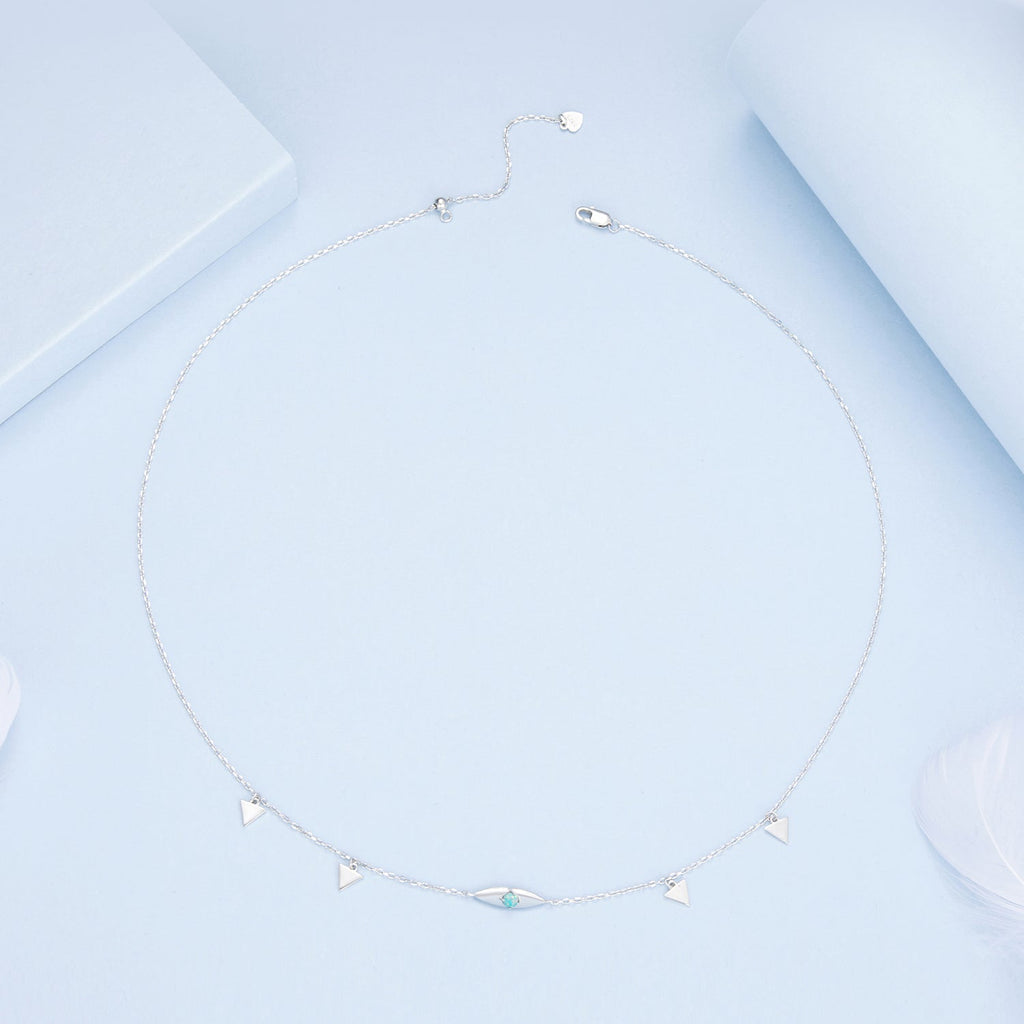 925 Sterling Silver Opal Pendant Necklace for Women - 40+5cm Adjustable Length