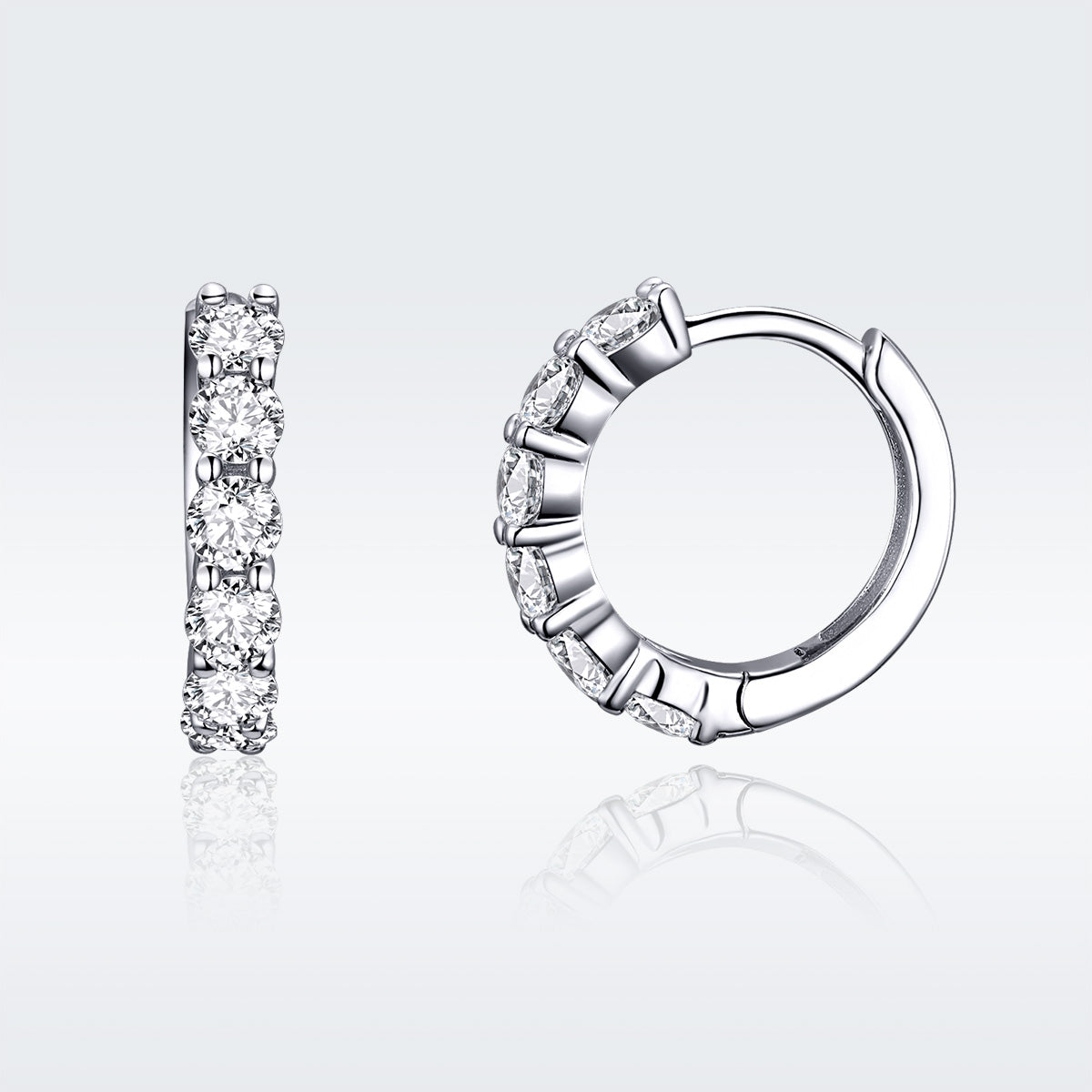 925 Sterling Silver Earrings with Pavé CZ in Platinum Plating, 1.6 x 0.3 cm for Women