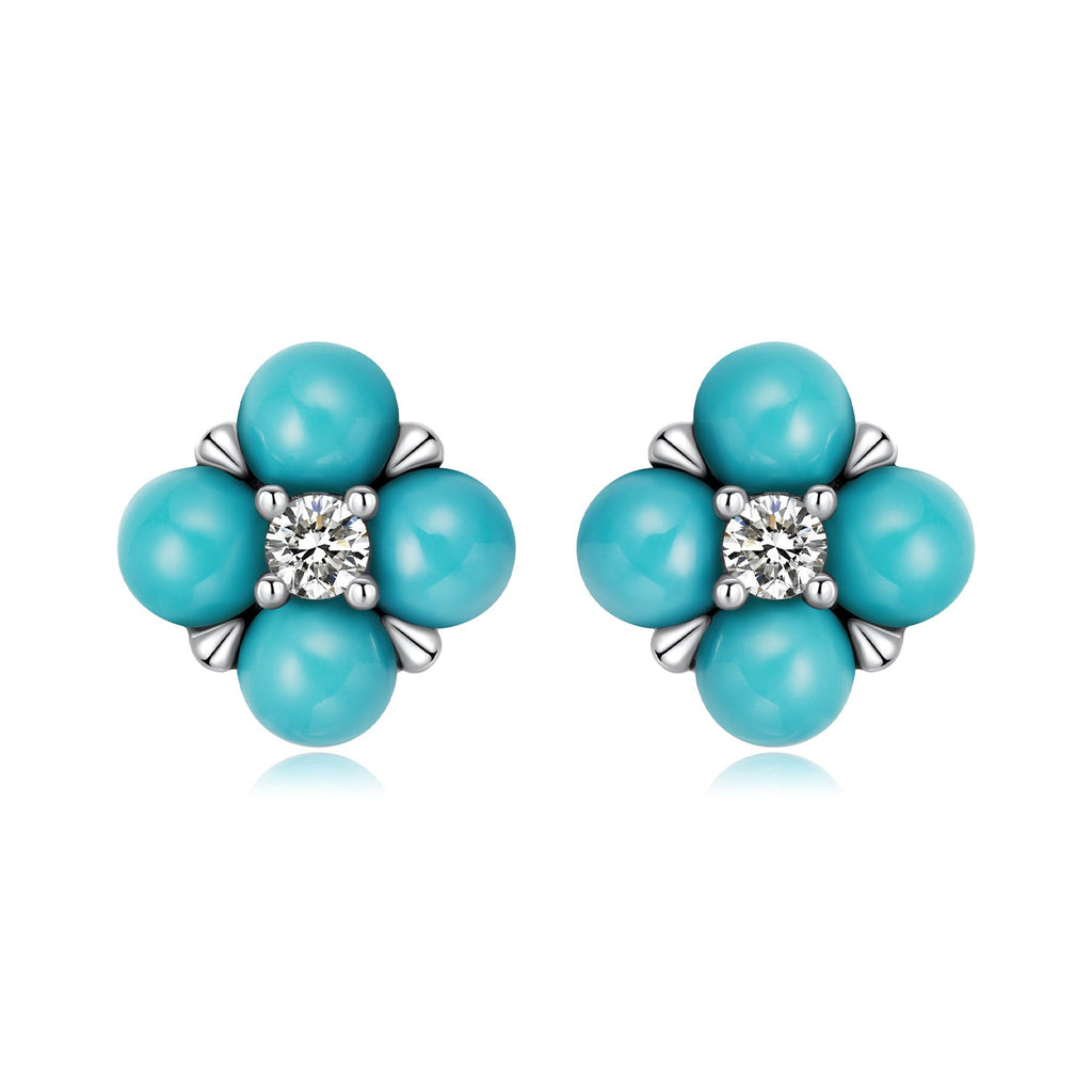 925 Sterling Silver Earrings with Synthetic Turquoise and CZ in Oxidized Finish