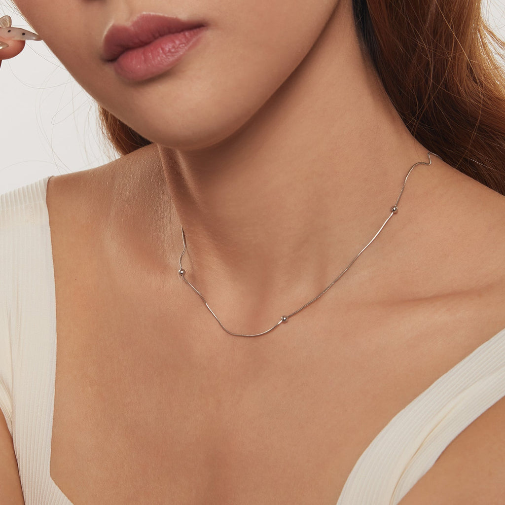 925 Sterling Silver Necklace with White Gold Plating, Length 40+5cm, Chain Thickness 0.08cm, for Women