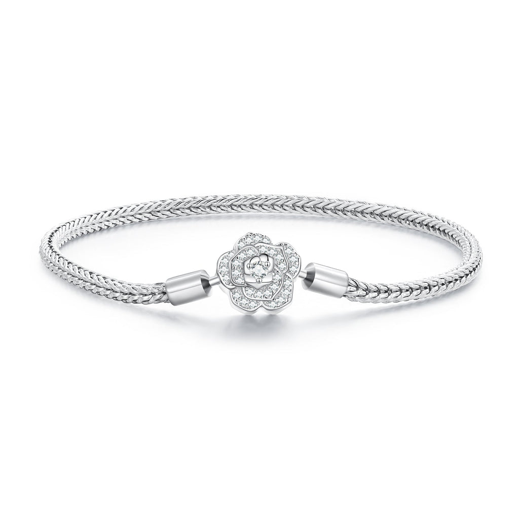 925 Sterling Silver Bracelet with Pavé Setting CZ, 17cm for Women