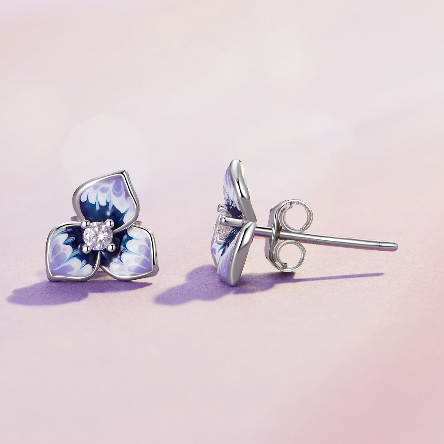 925 Sterling Silver Enamel CZ Earrings 8mm x 10mm for women