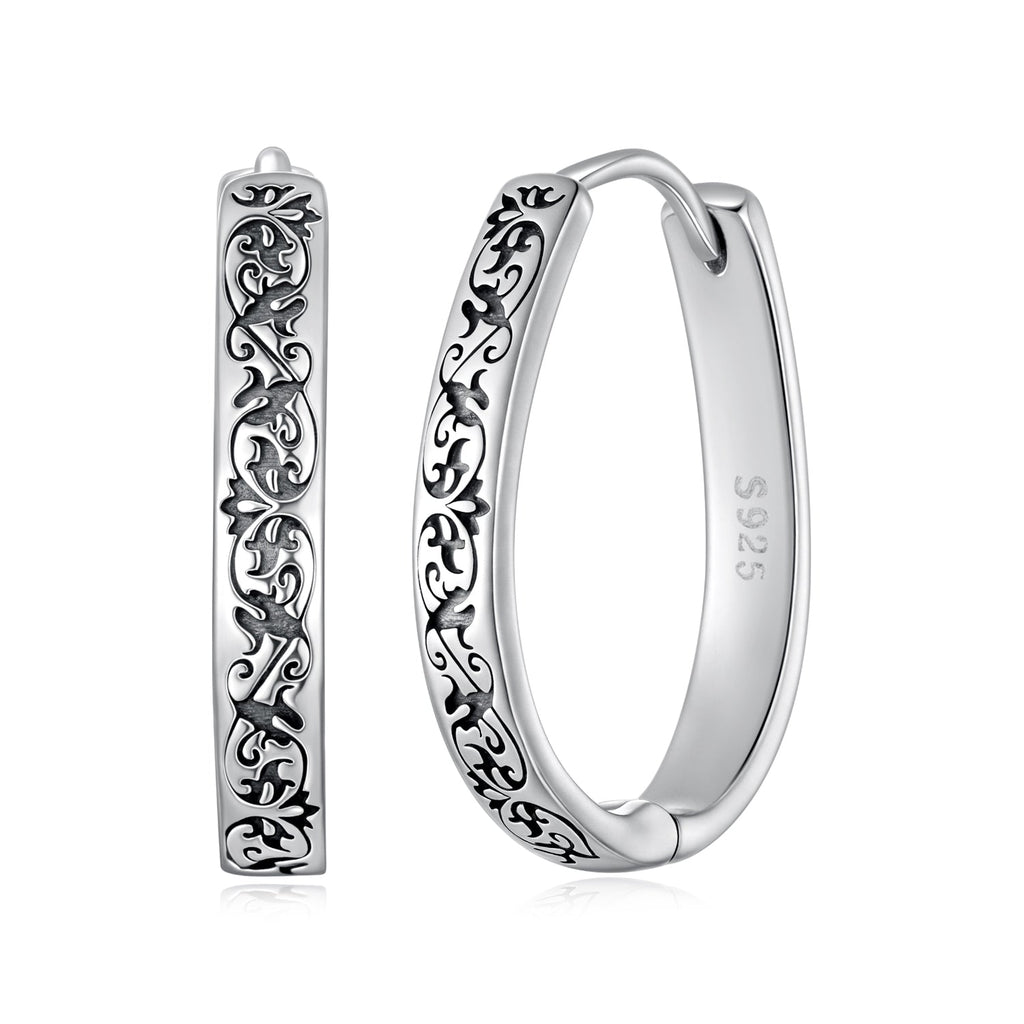 925 Sterling Silver Earrings for Women - 2.0*0.3cm, Inner Diameter 1.7cm, Oxidized Silver