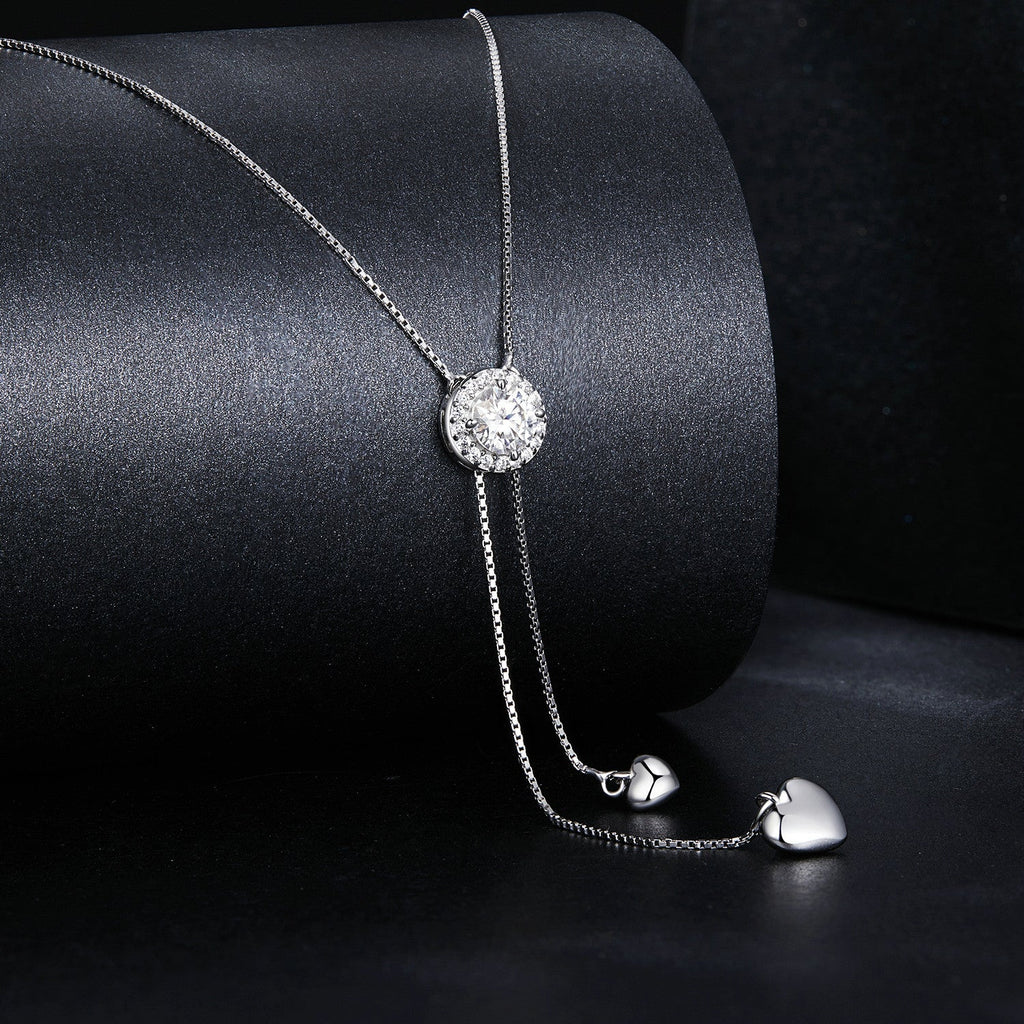 925 Sterling Silver 5mm Moissanite Necklace with Pavé Setting in White Gold, 450mm Length for Women