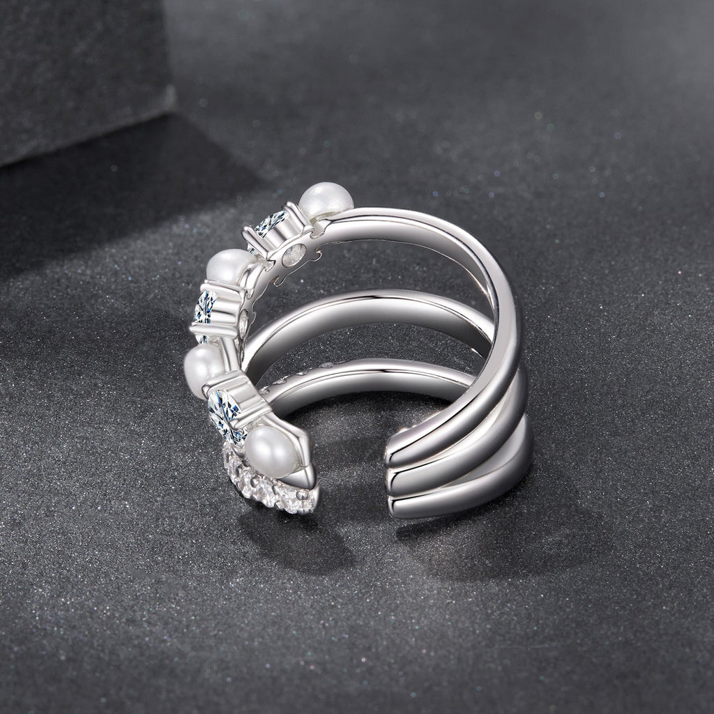925 Sterling Silver Earrings with Moissanite and Freshwater Pearl for Women, 1.2*1.7cm, White Gold Plated