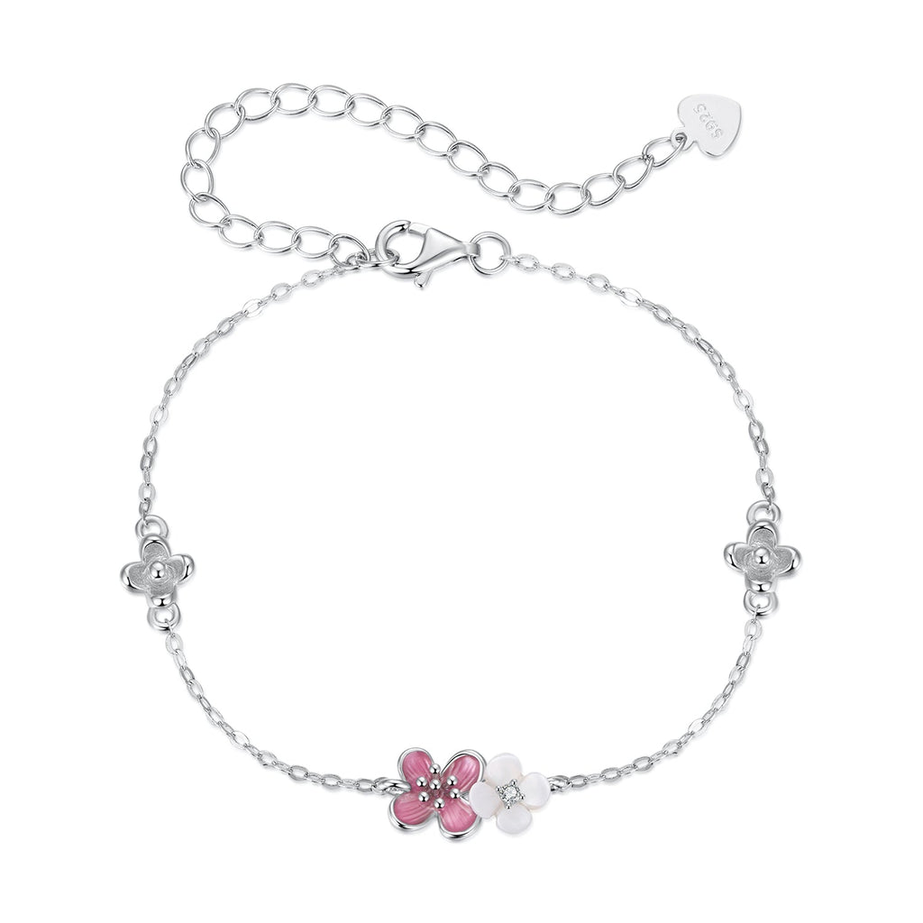 925 Sterling Silver Enamel Charm Bracelet with Pavé CZ, 15+6cm for Women