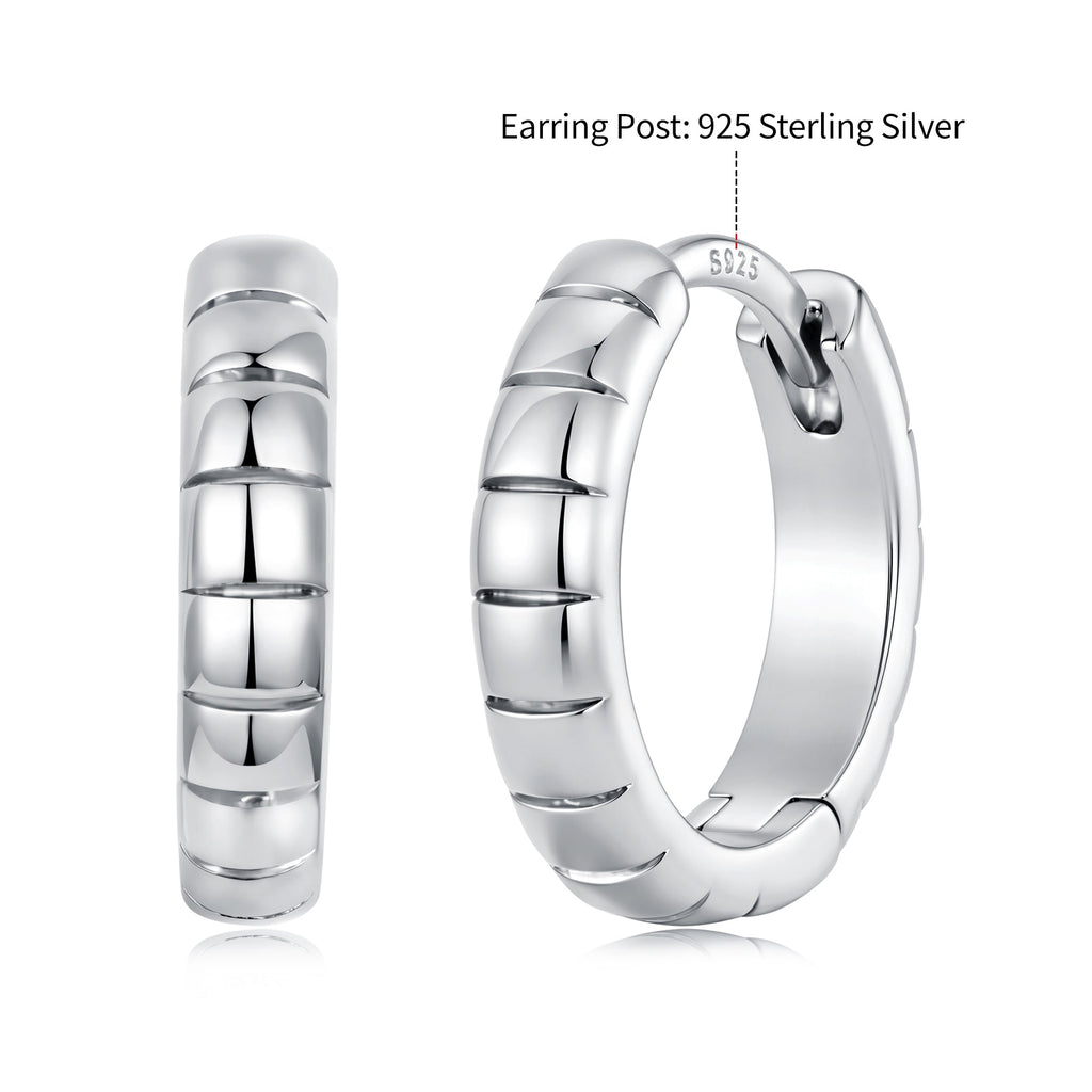925 Silver White Gold Plated 1.4 x 0.3 cm Hoop Earrings for Women