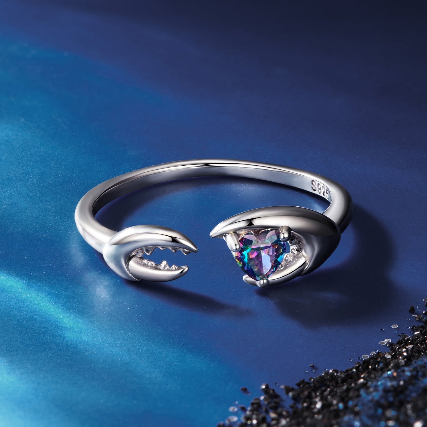 925 Sterling Silver Transparent Glass Oxidized Silver Ring for Women