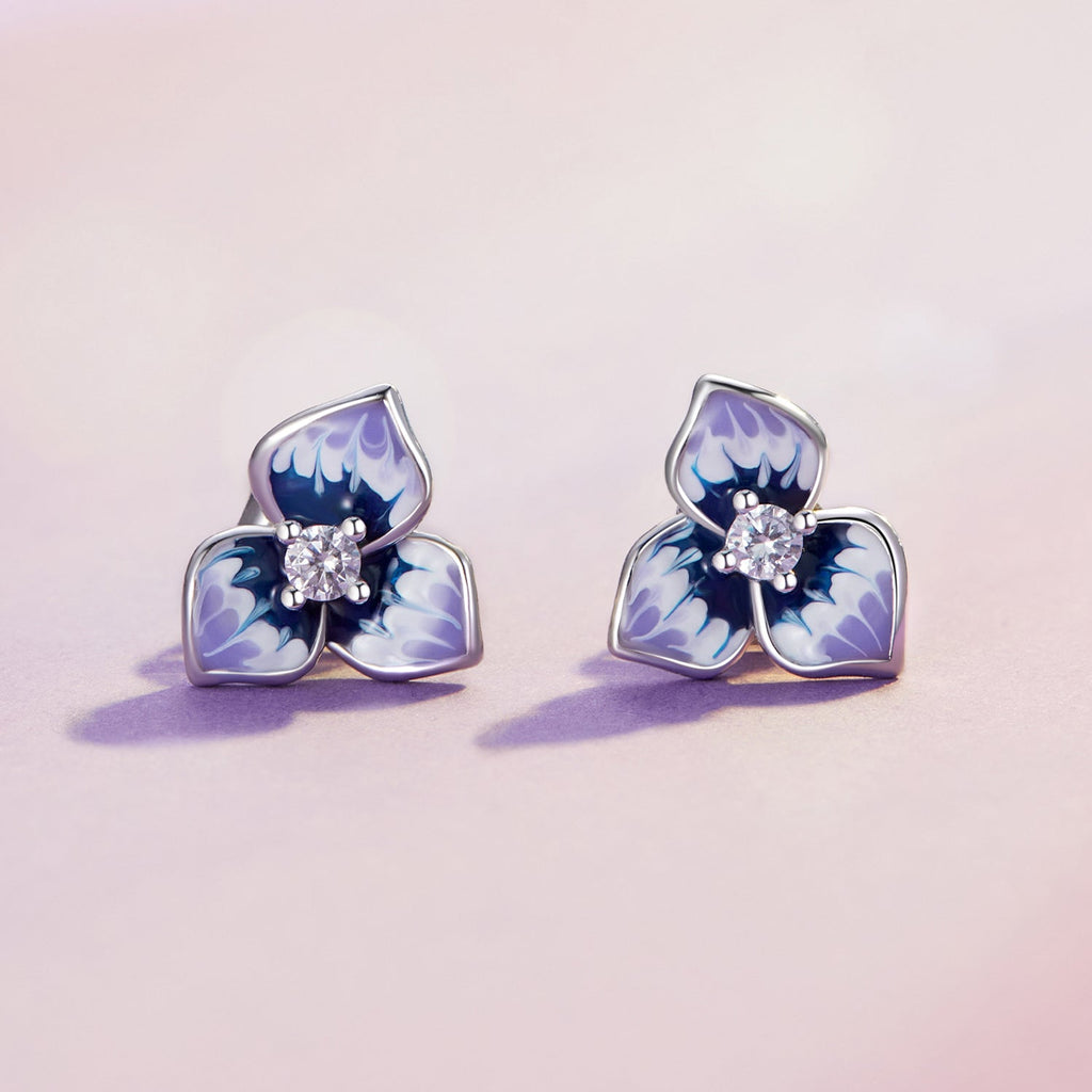 925 Sterling Silver Enamel CZ Earrings 8mm x 10mm for women