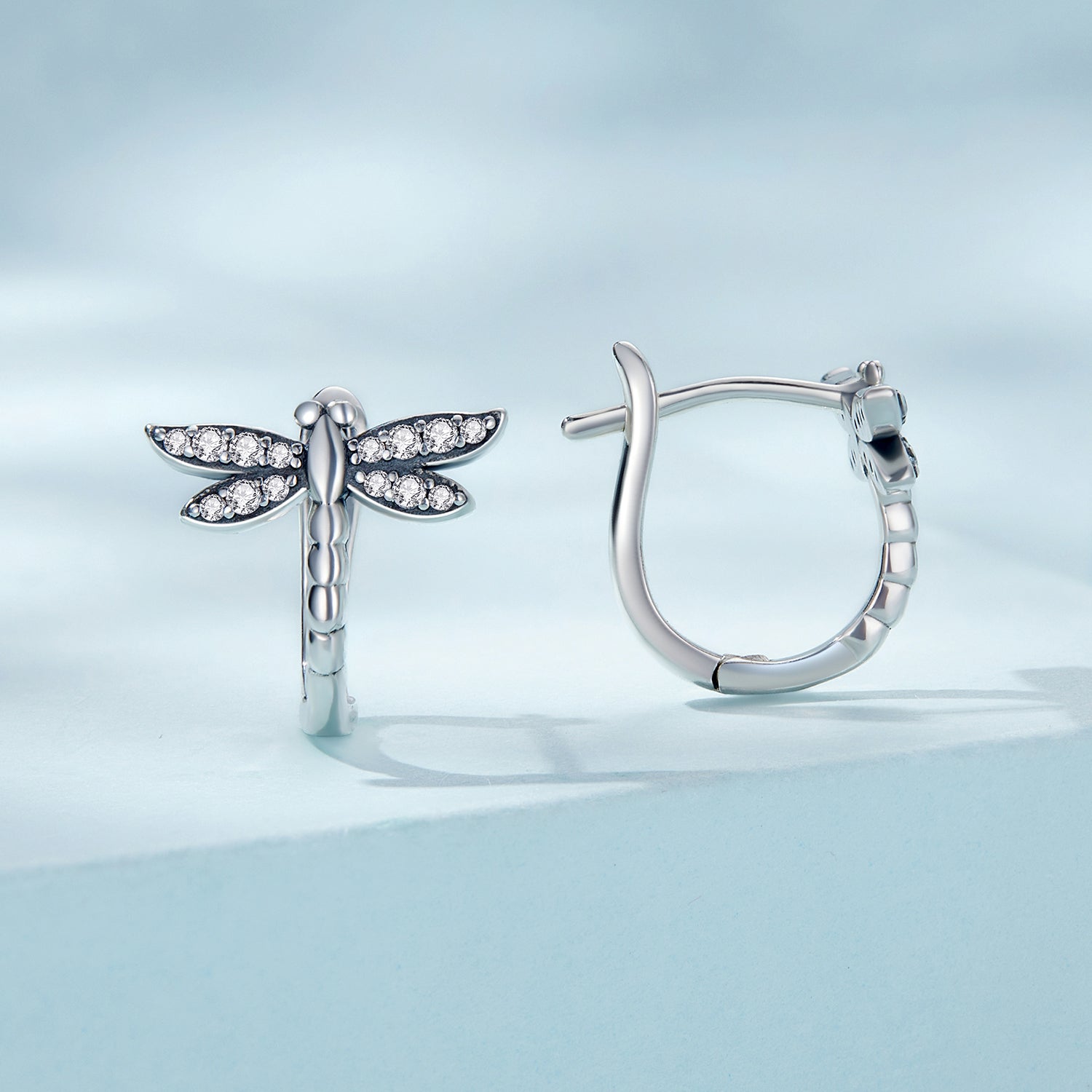 925 Sterling Silver Earrings with Pavé Setting CZ, Oxidized Finish, 1.3cm for Women
