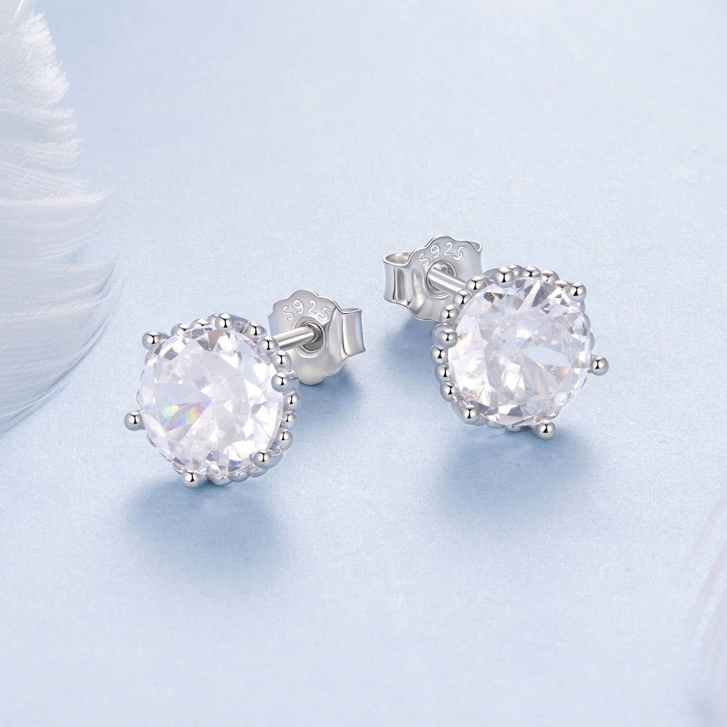 925 Sterling Silver Earrings with Pavé Setting CZ in White Gold Plated