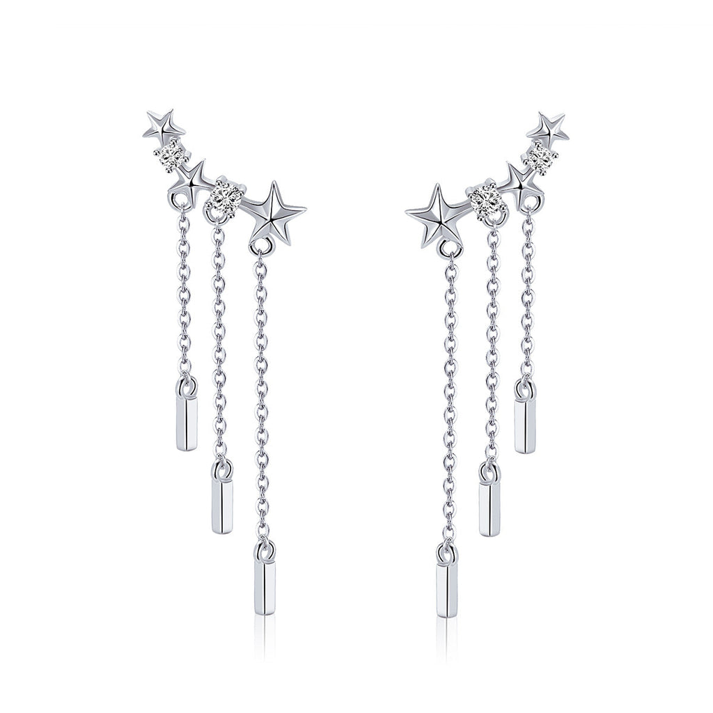 925 Sterling Silver Plated Platinum Pavé Setting CZ Earrings 3.4*0.7cm for Women