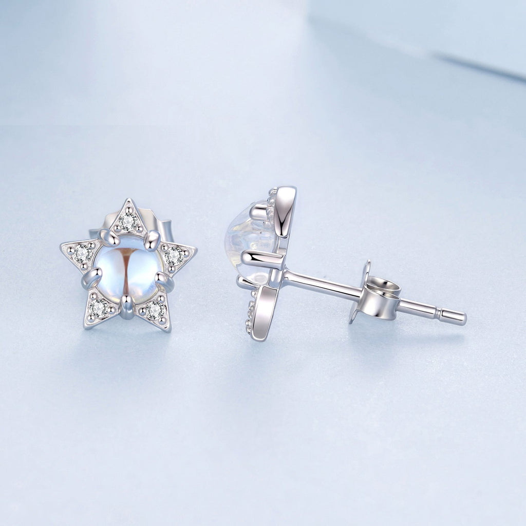 925 Sterling Silver White Gold Plated Moonstone & CZ Earrings