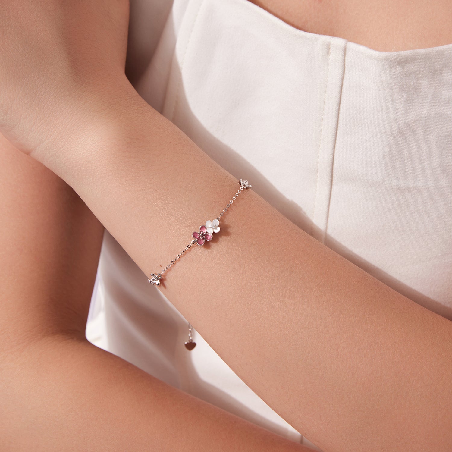 925 Sterling Silver Enamel Charm Bracelet with Pavé CZ, 15+6cm for Women
