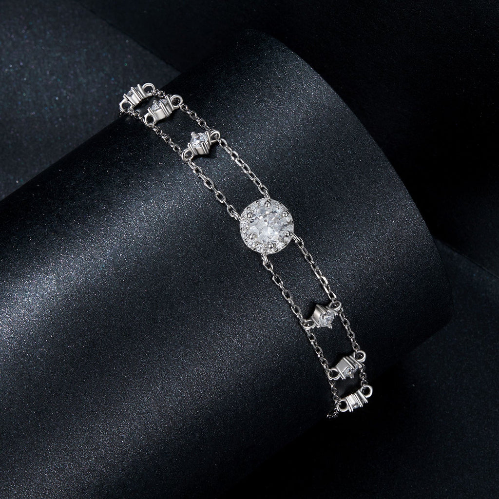 925 Sterling Silver 5.0mm Moissanite Bracelet with CZ and White Gold Plating for Women