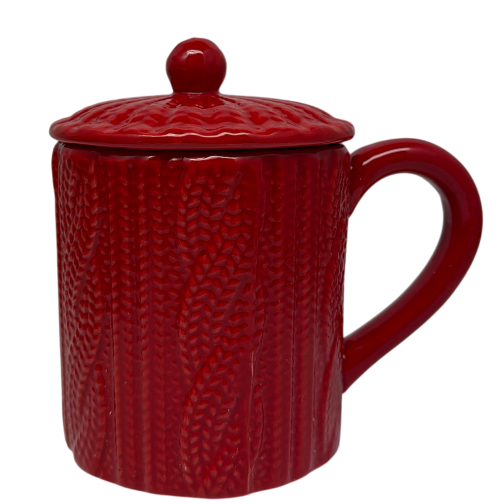 Red Knit-Look Mug With Lid