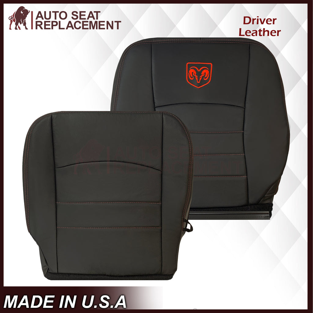 2009 - 2012 Dodge Ram 1500 2500 3500 Laramie Bottom Or Top Replacement Custom Made Seat Cover in Dark Slate (Dark Gray) With Perforated Inserts : Red Logo & Stitching