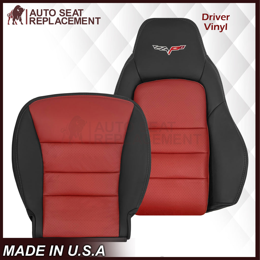 2005 - 2007 Corvette C6 Replacement Seat Cover: C6 2-tone black and Cobalt Red Perforated
