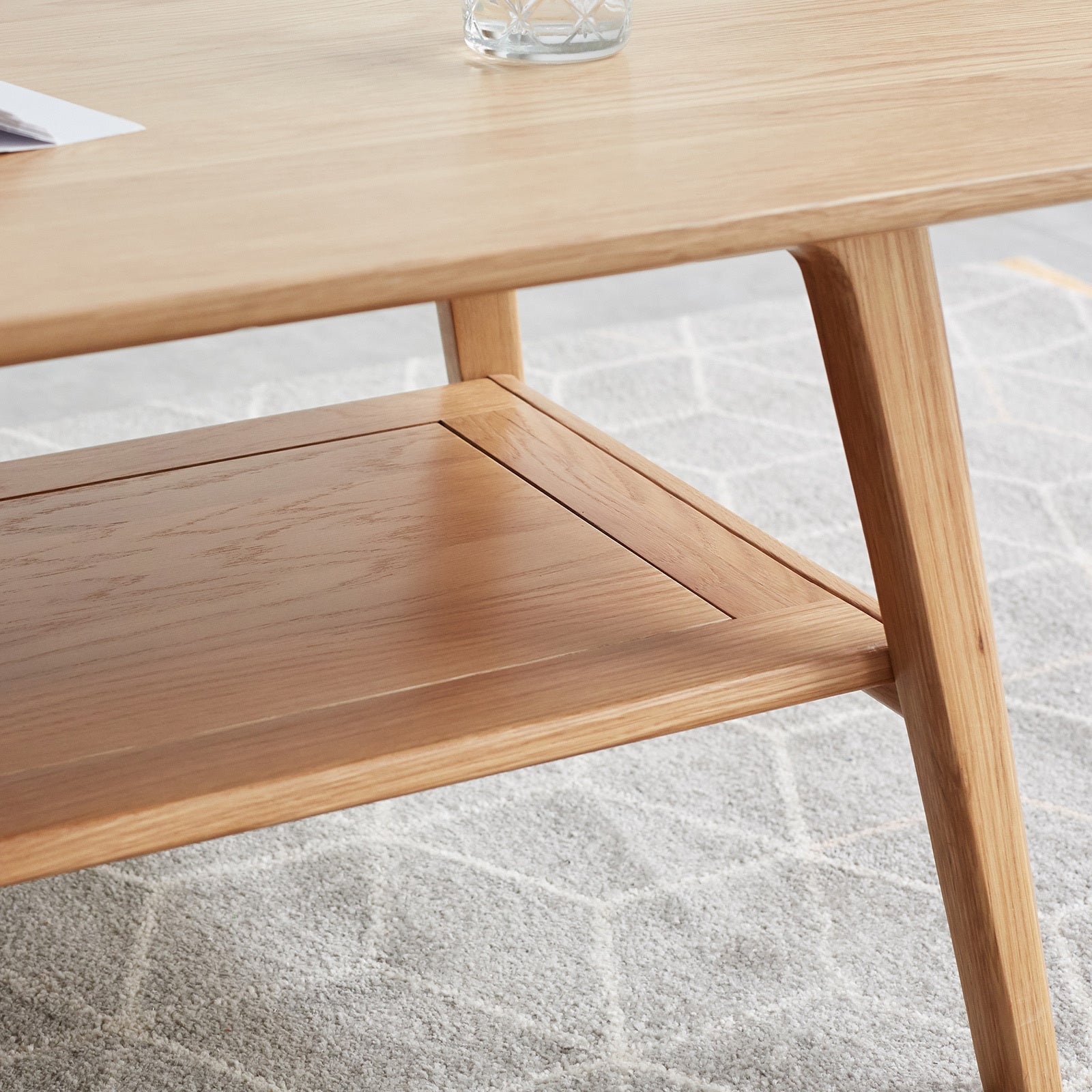 Natural Wood Center Table Low Table with Storage Shelf, Solid Wood Top, Easy to Assemble, 31.5''