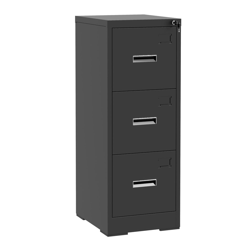 Metal Vertical File Cabinet with Lock and Card Slot for A4 Legal/Letter Size, Black, Durable Steel, 40.4H x 17.7W x 15.2L inches