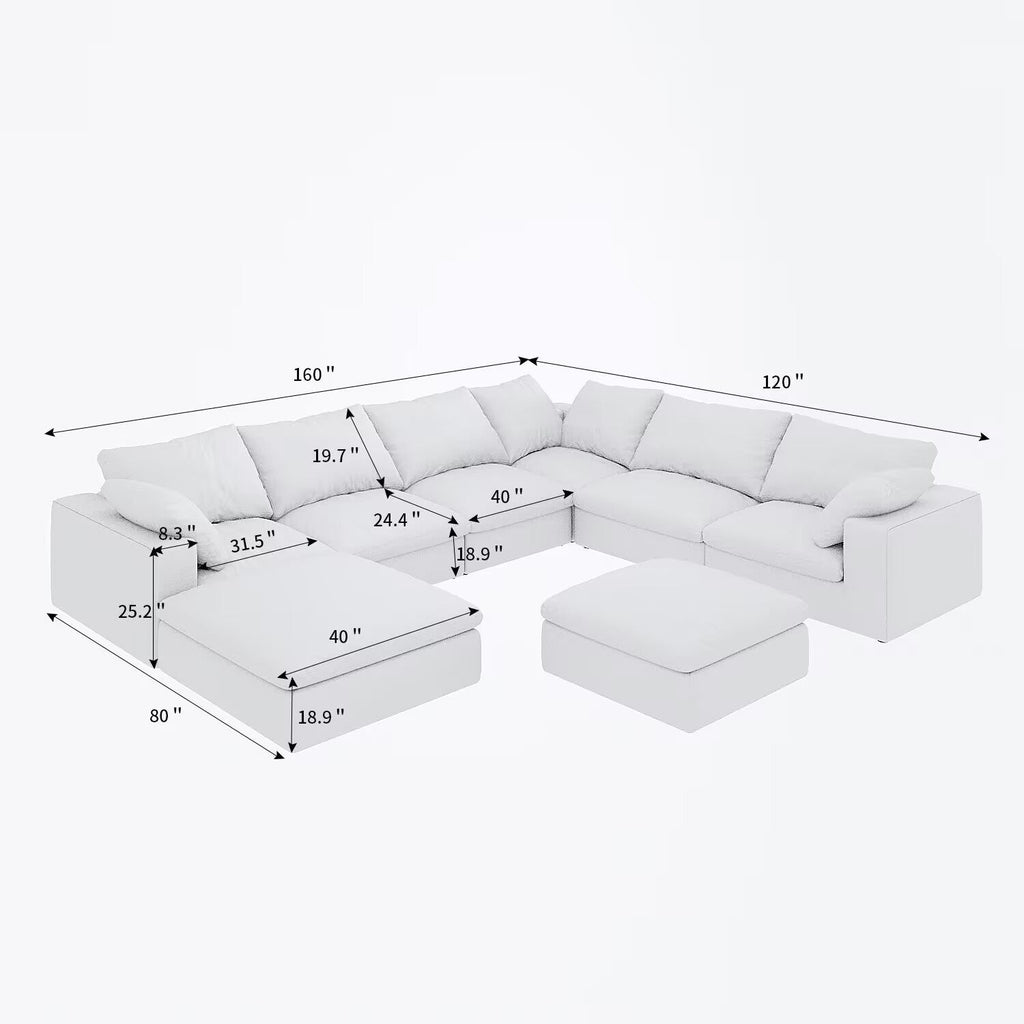 Large size modular cloud sofa 8 seater down sofa bed apartment living room sofa 8seater Assmble Need