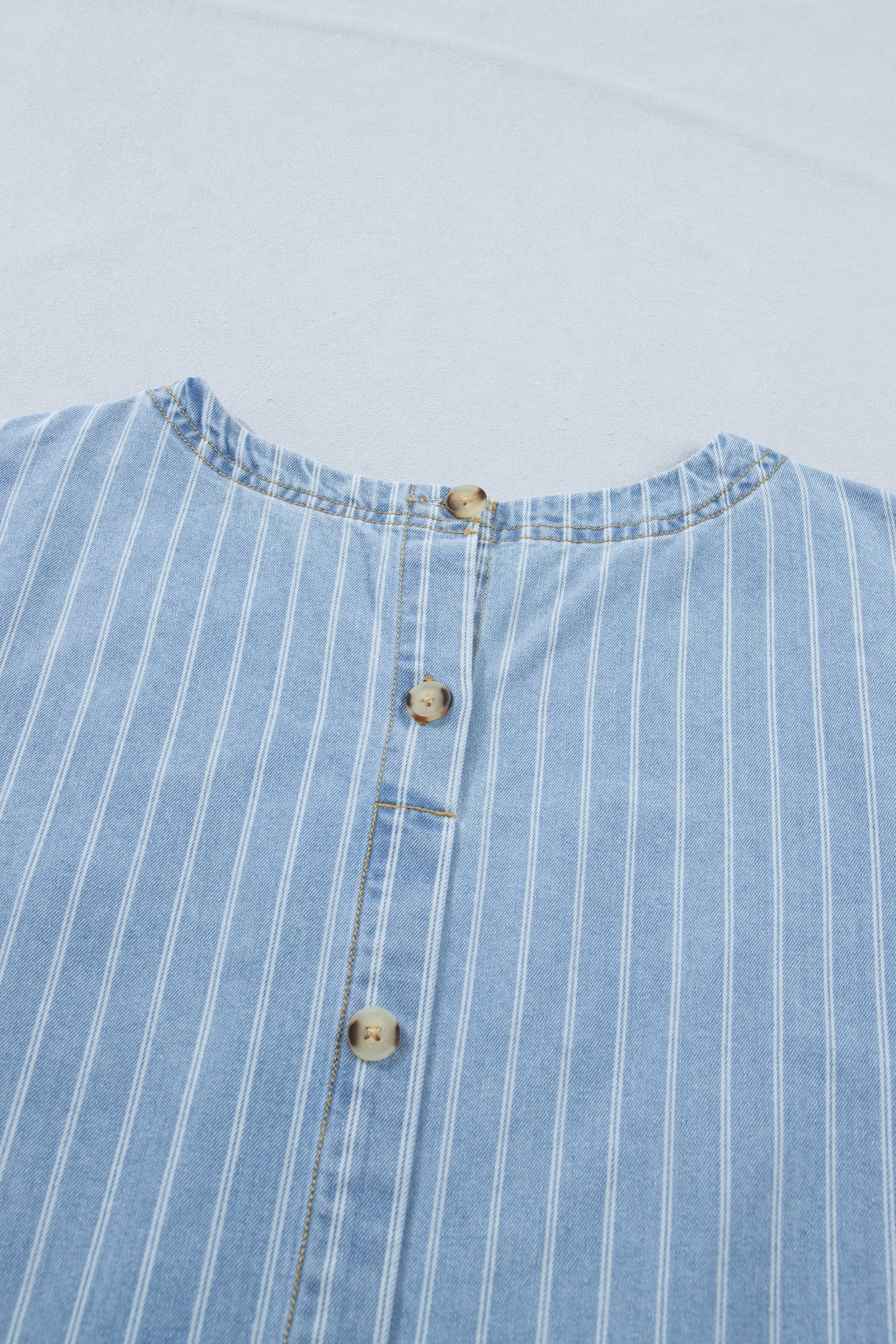 Stripe Denim Buttoned Back Mini T-Shirt Dress