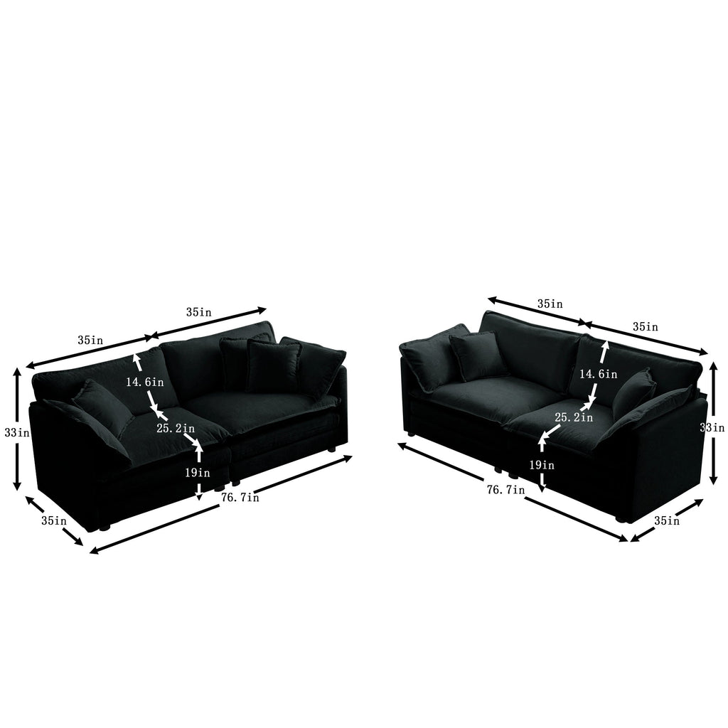 3 Piece Sofa Set Oversized Sofa Comfy Sofa Couch, 2 Pieces of 2 Seater and 1 Piece of 3 Seater Sofa  for Living Room, Deep Seat Sofa Black Chenille