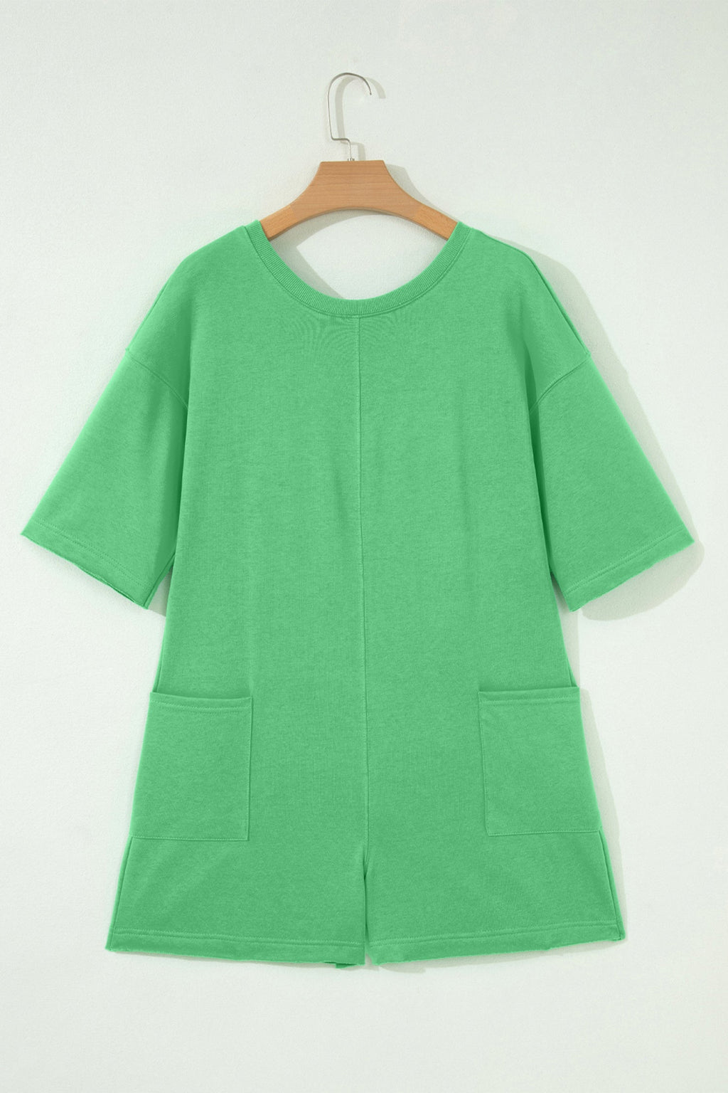 Solid Raw Edge 3/4 Sleeve Pocketed Loose Romper