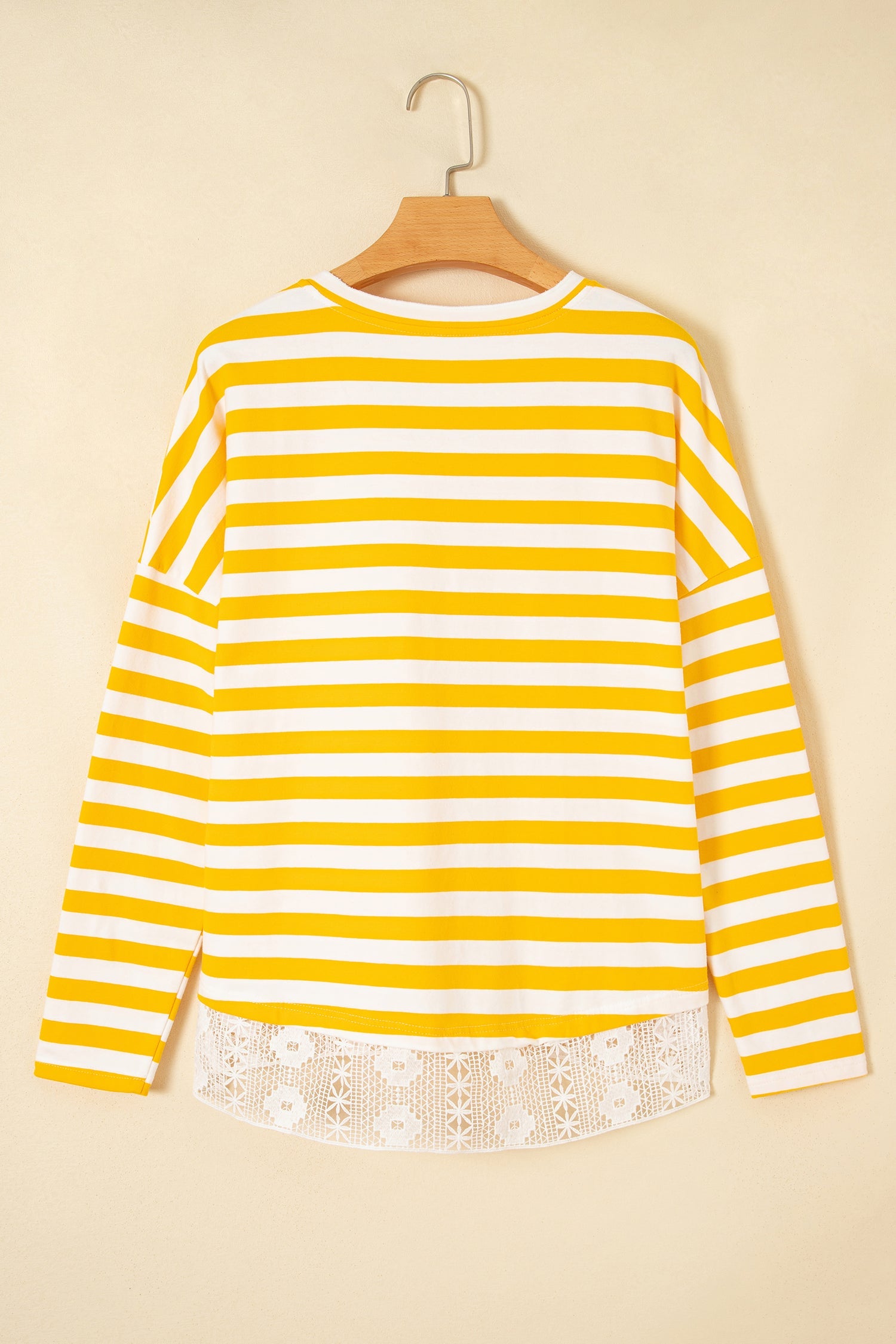 Stripe Lace Patchwork V-Neck Long Sleeve Top