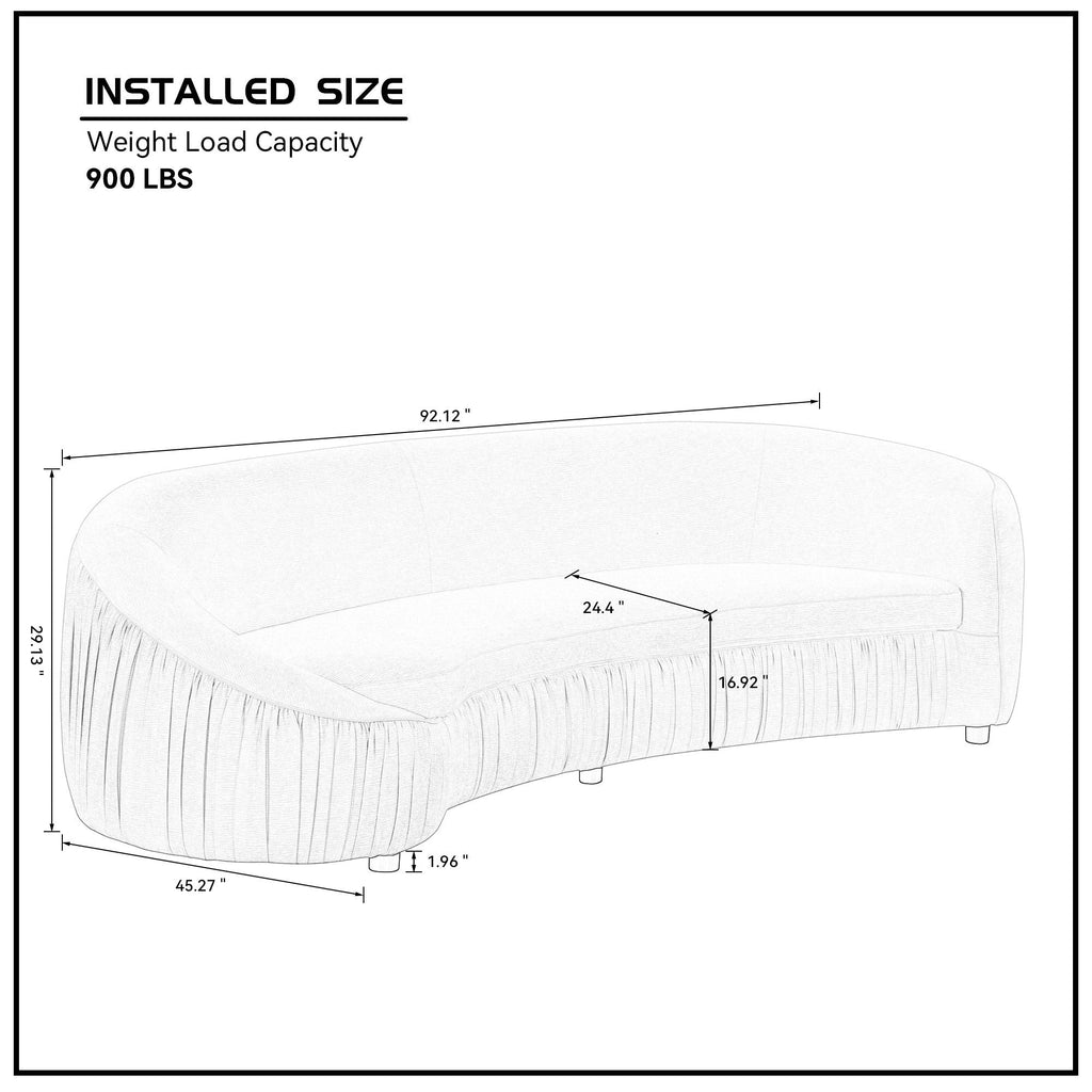 92.13 Inch Modern Design Curved Shaped Sofa Couch for Living Room,Upholstered Fabric 4-Seat Sofa No Need to Assembly Couch for Apartment,Orange