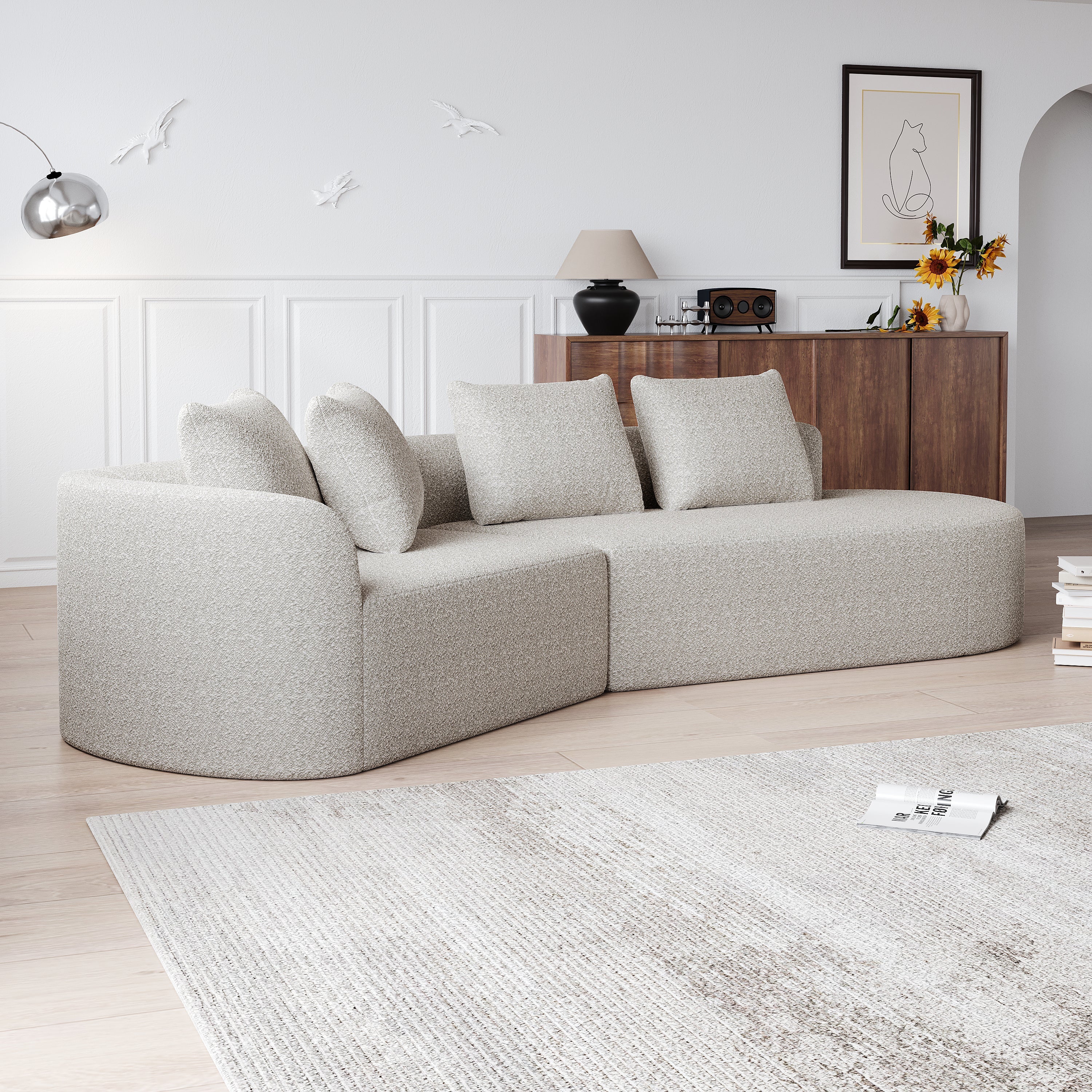 Modern Upholstered Oversized Sectional Sofa, 112-Inch Chenille 4-Seater Extra Deep & Wide Seat Curved Cloud Couch with 4 Throw Pillows, Free Combination Sofa Couch for Living Room,Bedroom