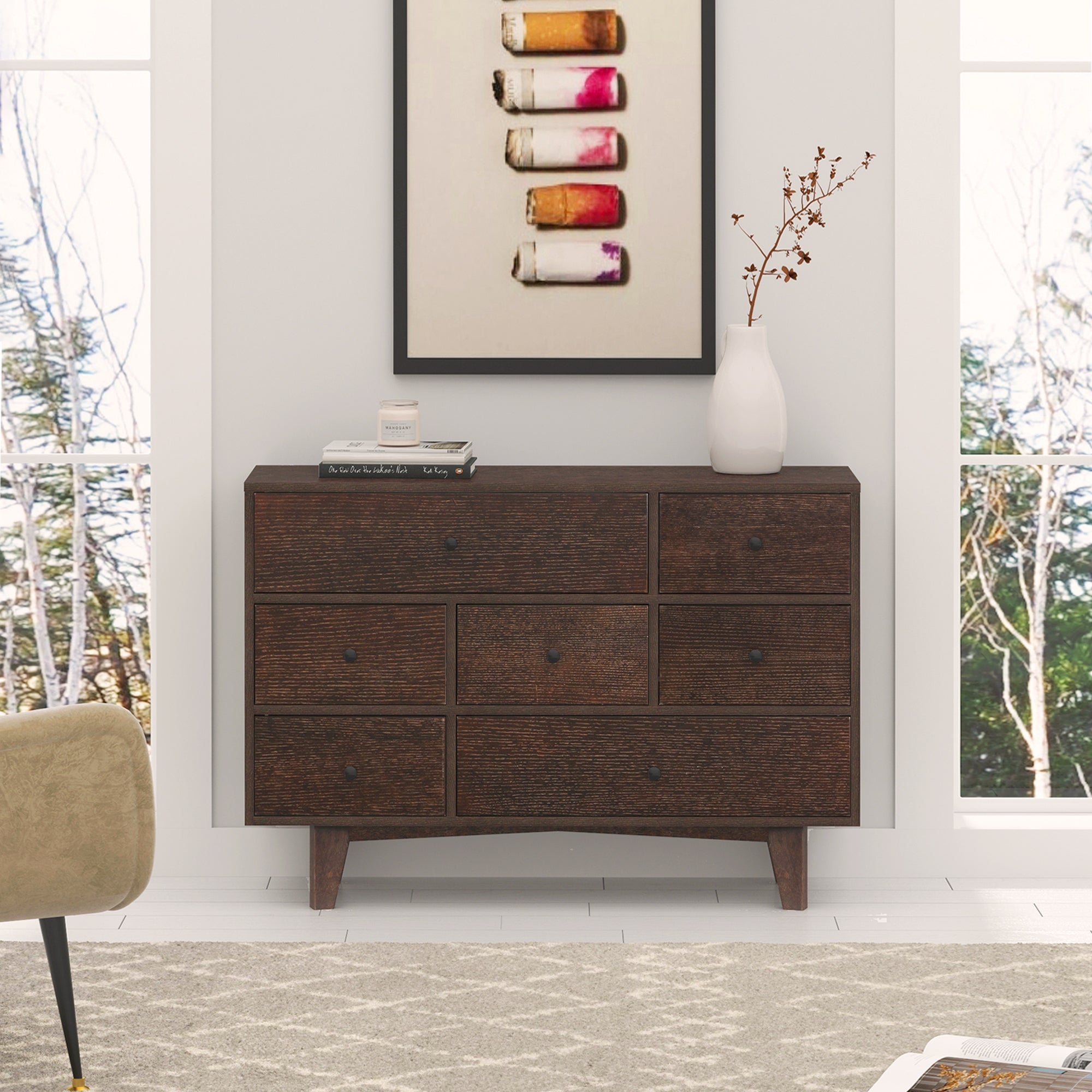 Solid Wood spray-painted drawer dresser bar,buffet tableware cabinet lockers buffet server console table lockers, retro round handle, applicable to the dining room, living room,kitchen corridor auburn