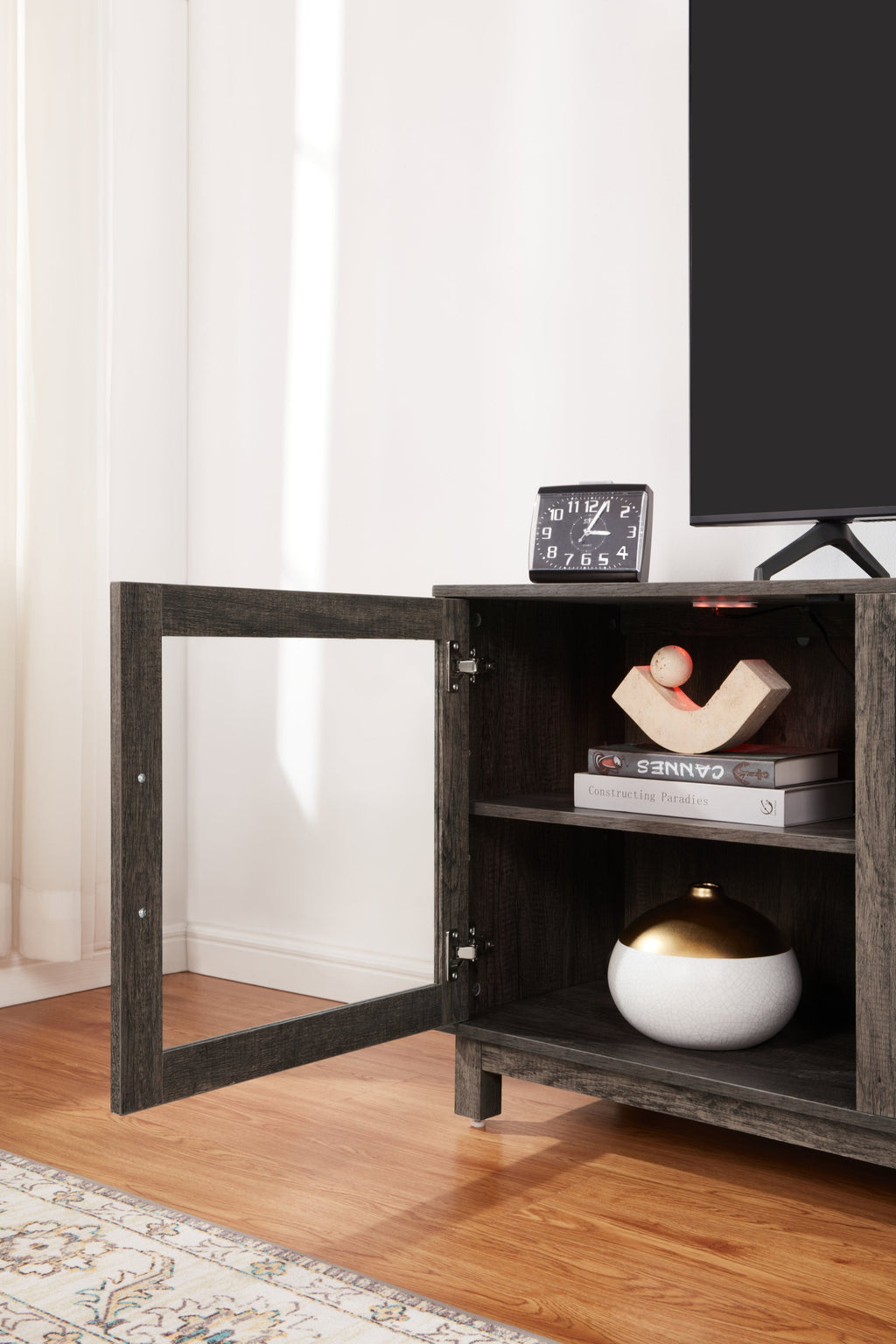 Summit 70'W Gray Walnut Finish TV Stand Console with Fireplace and Heater