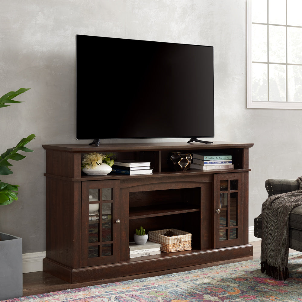 Classic TV Media Stand Modern Entertainment Console for TV Up to 65' with Open and Closed Storage Space, Espresso, 58.25'W*15.75'D*32'H