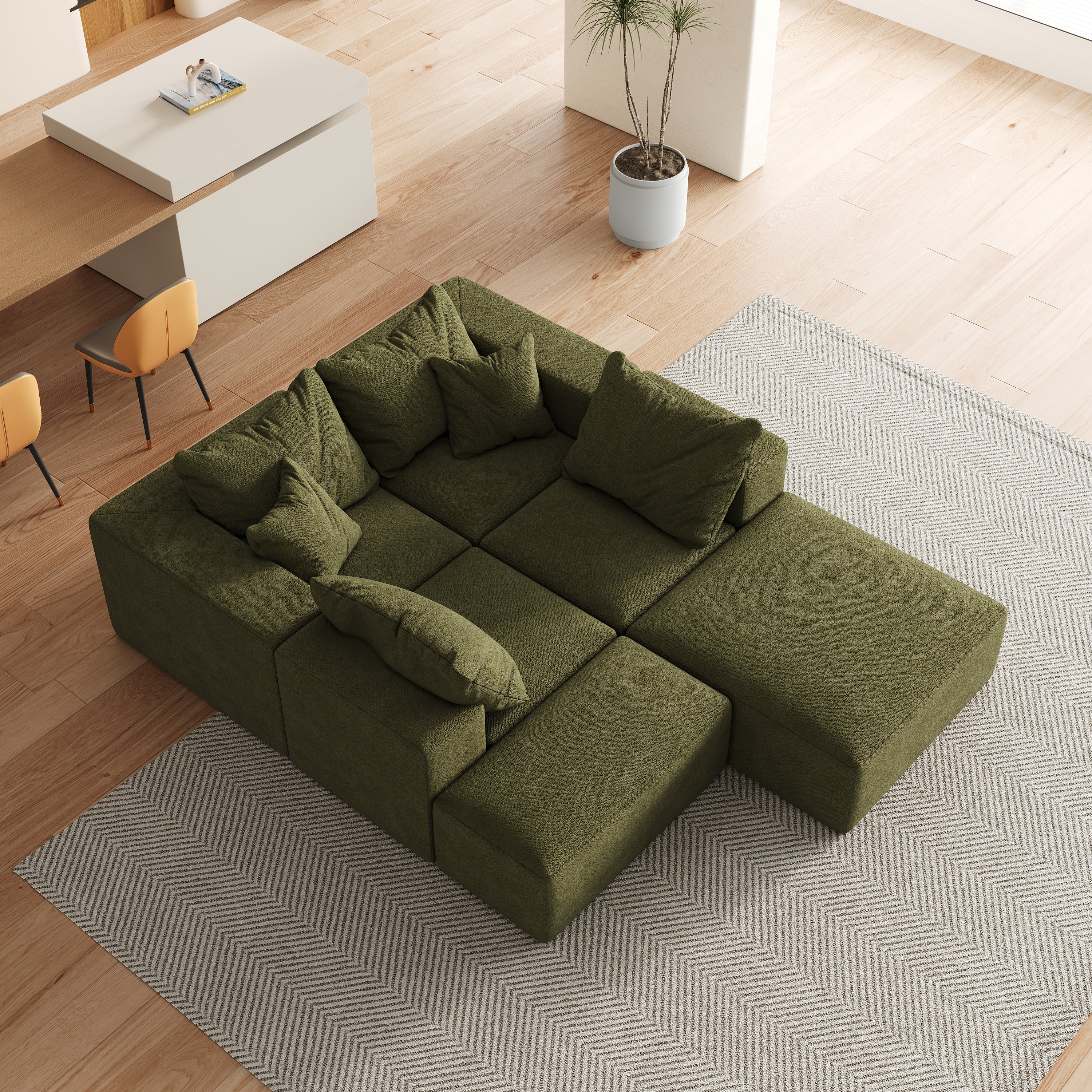 Modern Upholstered Sectional Boneless Couch Set,Modular 132' L Shaped Sectional Living Room Sofa Set With 6 Pillows,Free Combination Sofa Couch for Living Room,Bedroom