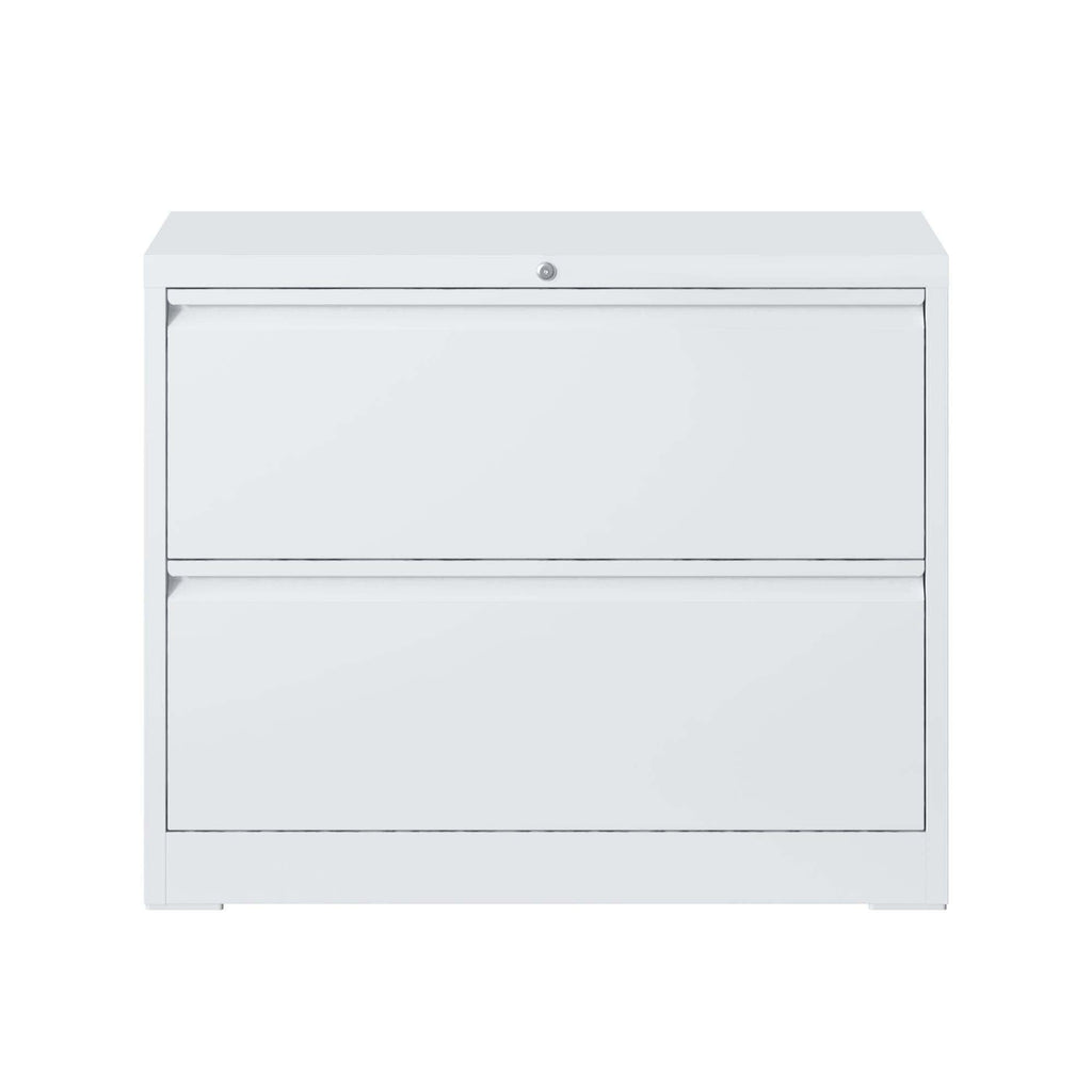Modern 2-Drawer Steel Lateral File Cabinet with Lock, White Metal Filing Cabinet for Home Office Use