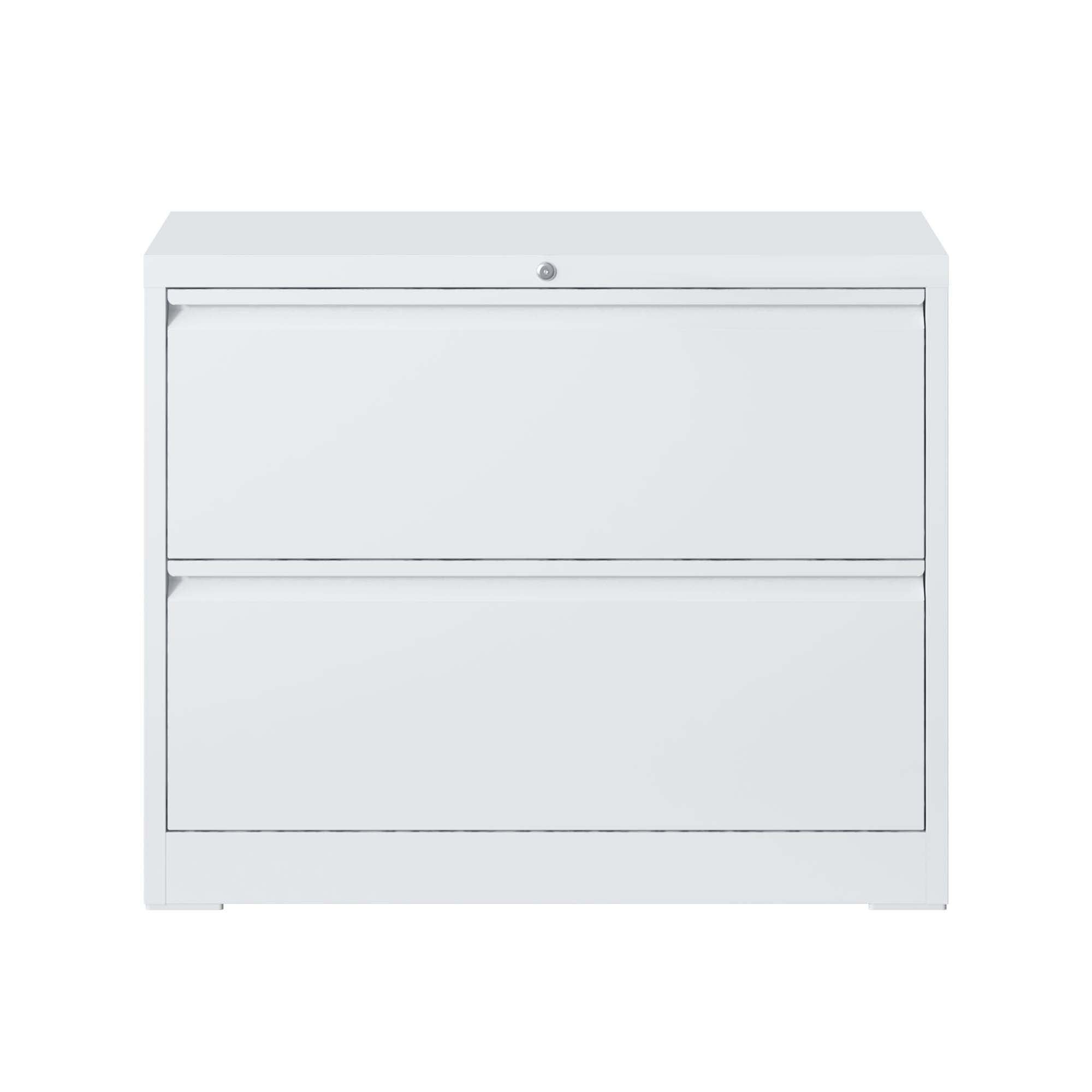 Modern 2-Drawer Steel Lateral File Cabinet with Lock, White Metal Filing Cabinet for Home Office Use
