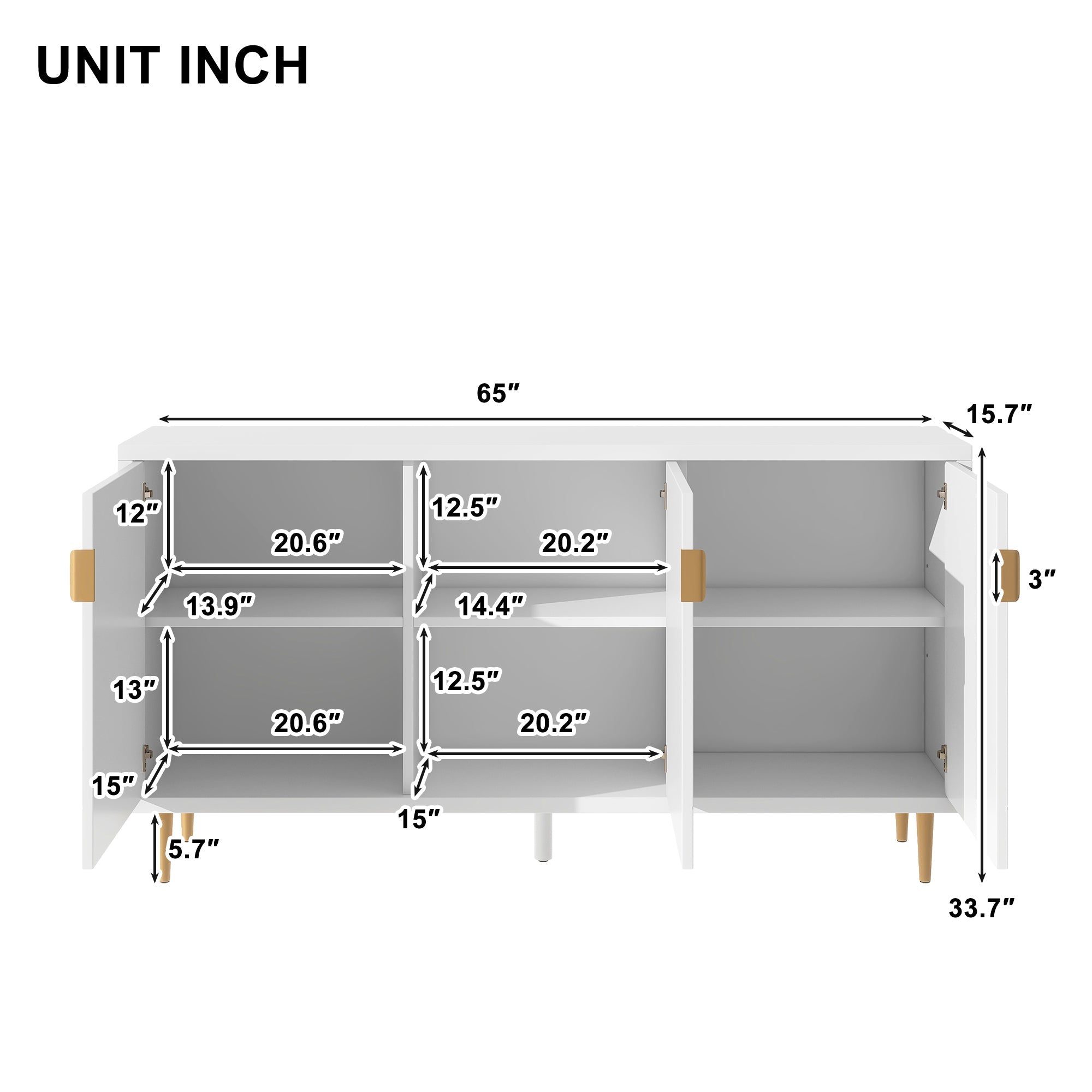 U-Can Modern TV Stand with 3 Doors and Adjustable Shelves for Living Room, Fits TVs Up to 70 Inches, White