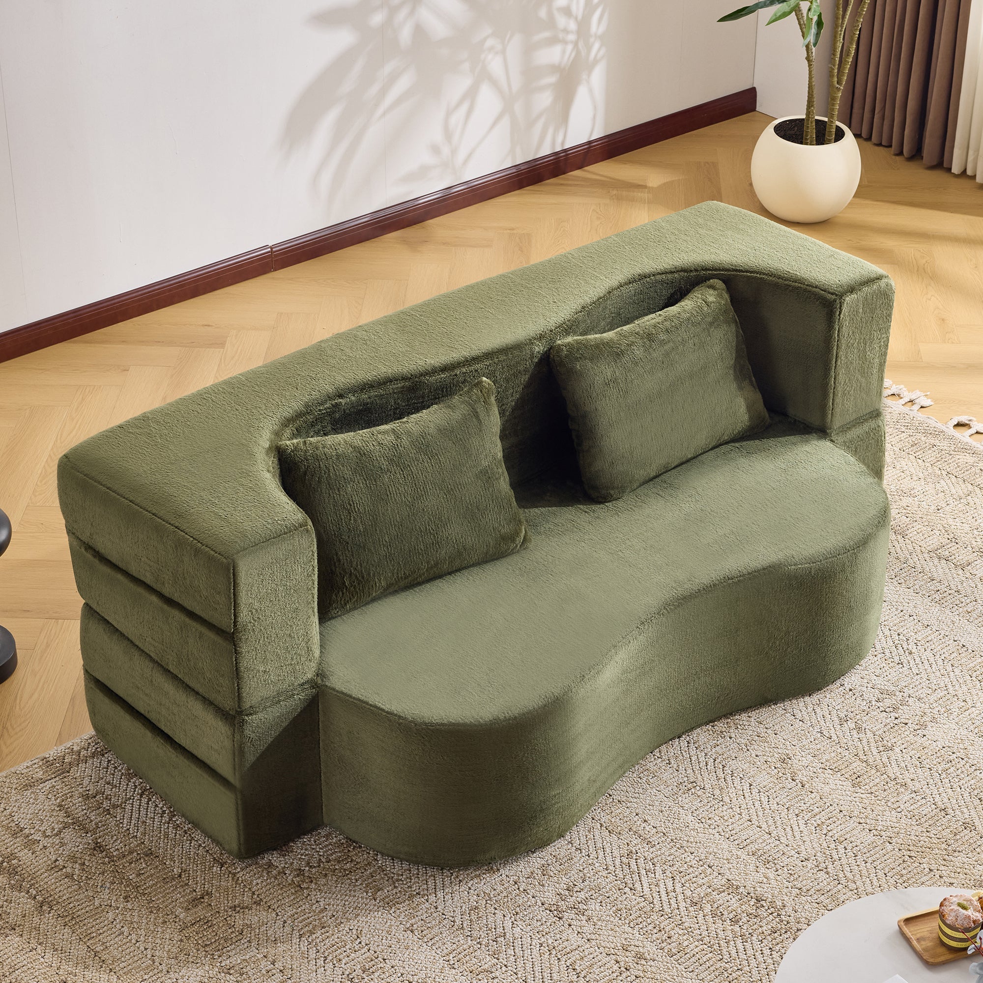71-inch folding sofa bed, plush futon sofa bed, high-density foam convertible sofa bed, folding floor sofa bed for living room, guest room, bedroom, green