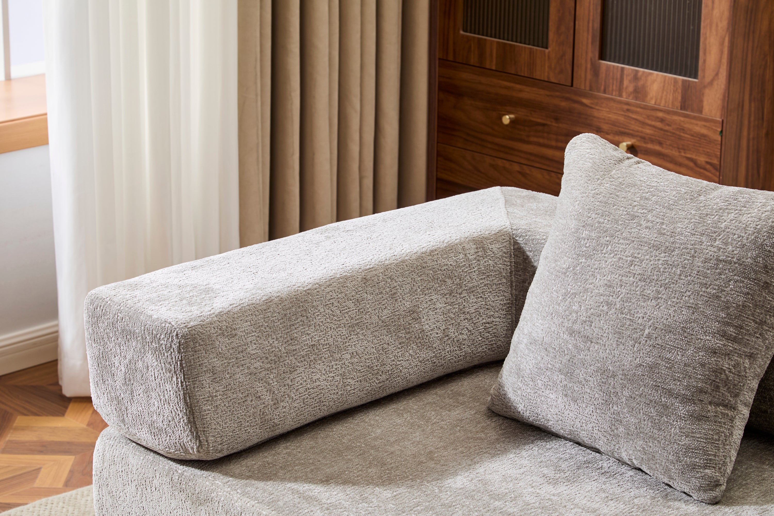 Floor Couch,Compression Sofa,Convertible Floor Sofa Bed-with Pillow Back Support Armrest,Comfy Futon Couch Lounge Sleeper Bed,Chenille fabric,for Living Room Bedroom (LIGHT-GREY)